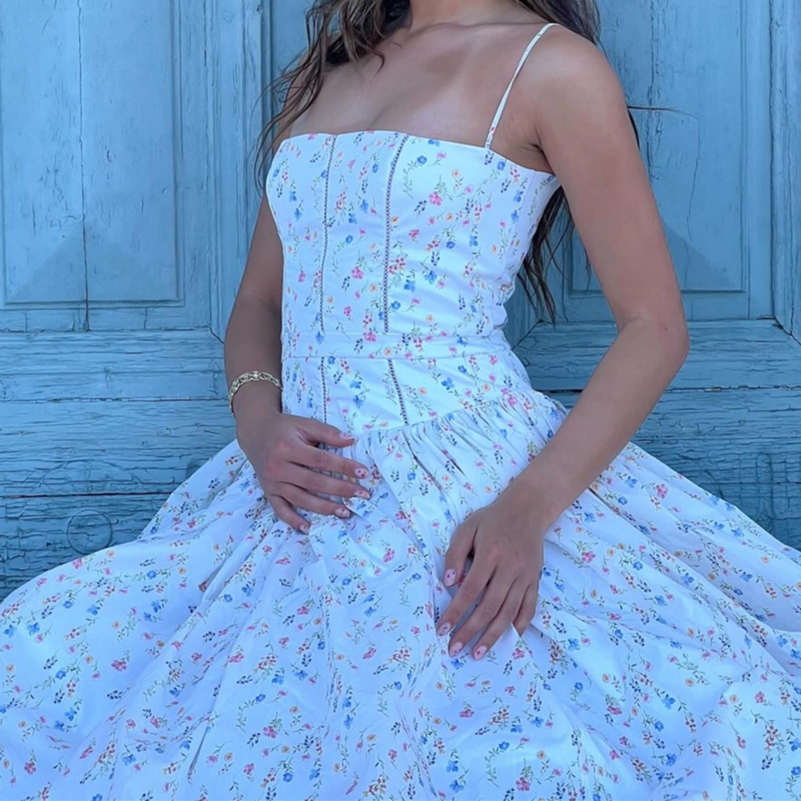 Sexy White Floral Backless Spaghetti Strap Dress for Women - Sleeveless Summer Dress for Beach Parties, Date Nights & Vacations