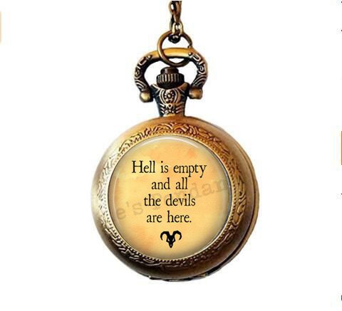 Shakespeare Tempest Quote Pocket Watch Necklace - 'Hell is Empty and All The Devils Are Here' - Vintage Shakespearean Jewelry Gift for Literature Lovers - Perfect for Theater Performances, Cosplay, and Book Club Events