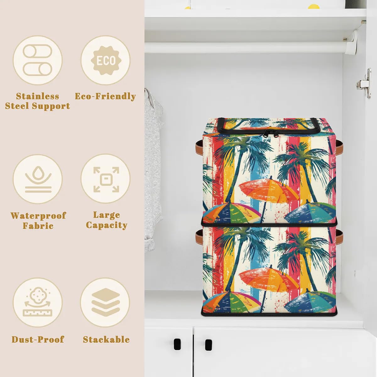 Foldable Storage Bins with Lids - Stackable Fabric Closet Organizer for Clothes, Toys & Blankets | Dustproof Collapsible Storage Cubes for Bedroom, Nursery & Home Organization | Perfect for Seasonal Storage & Space Saving