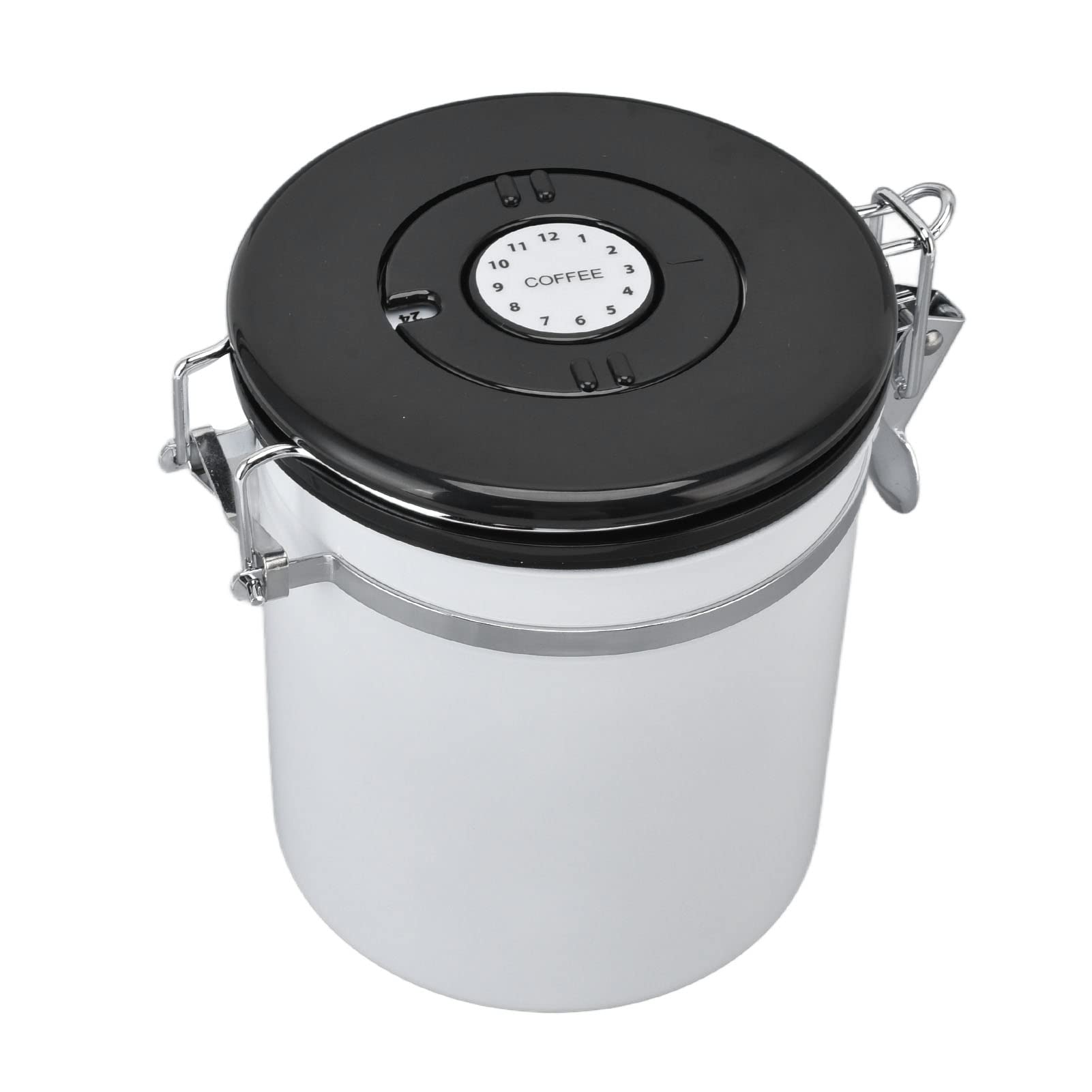Stainless Steel Airtight Coffee Canister with CO2 Release Valve - Large Capacity Kitchen Storage Container with Graduated Marks & Date Tracker (White) - Perfect for Fresh Coffee Beans, Tea, and Dry Food Organization