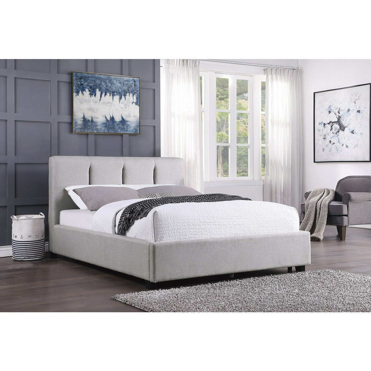 Aitana Queen Size Platform Bed Frame with Granite Finish - Modern Minimalist Bedroom Furniture for Small Spaces & Guest Rooms