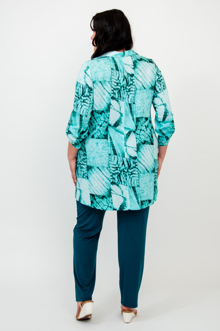 Celine Blouse - Shibori Print Linen Bamboo Blend Women's Top for Casual Wear & Summer Outfits
