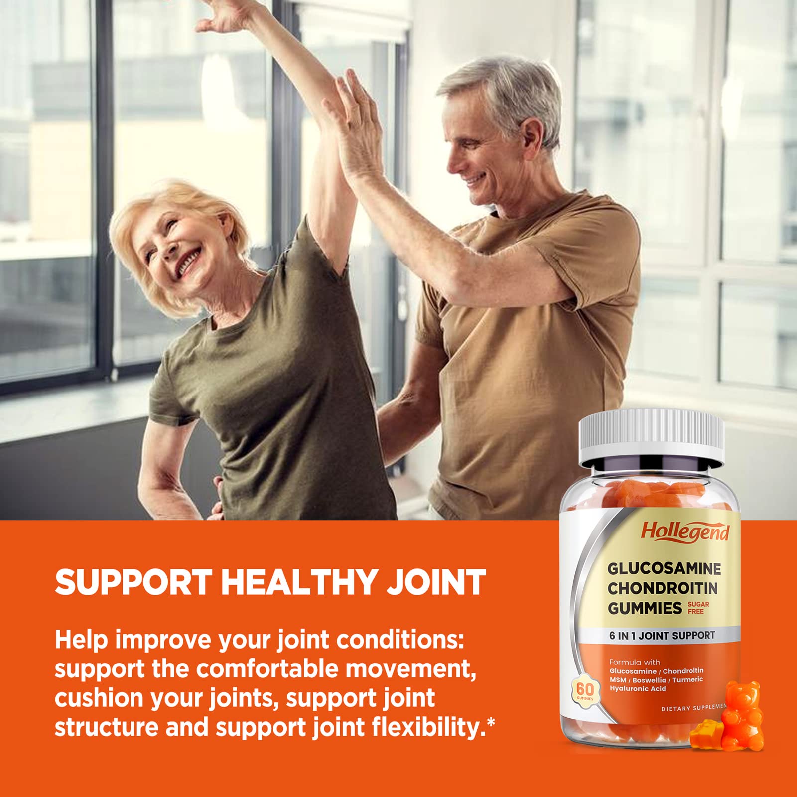 Glucosamine Chondroitin Gummies Sugar Free - 1500mg Joint Support Supplement with MSM & Turmeric for Adults (120 Count) - Supports Mobility & Comfort for Active Lifestyles