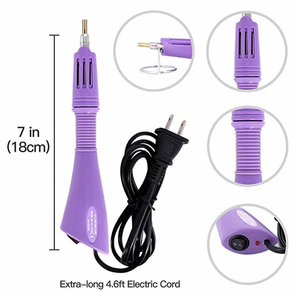 Professional 7-in-1 Hotfix Rhinestone Applicator Kit with 7 Size Tips & Stand - DIY Iron-on Crystal Gem Tool for Clothing, Shoes, Bags & Crafts (Purple)