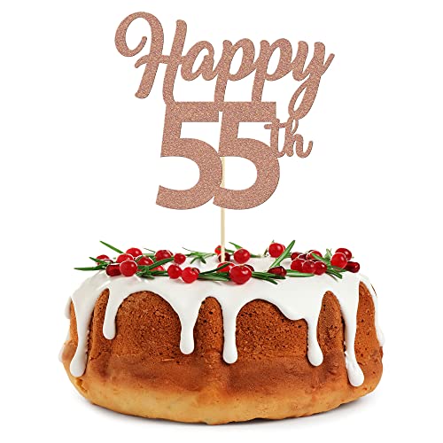 3Pcs Rose Gold Glitter 55th Birthday Cake Topper - Elegant Number 55 Cake Decorations for 55th Anniversary, Wedding & Party Supplies | Perfect for Celebrating 55 Years Old Milestone Birthday, Retirement Party & Golden Anniversary Decor