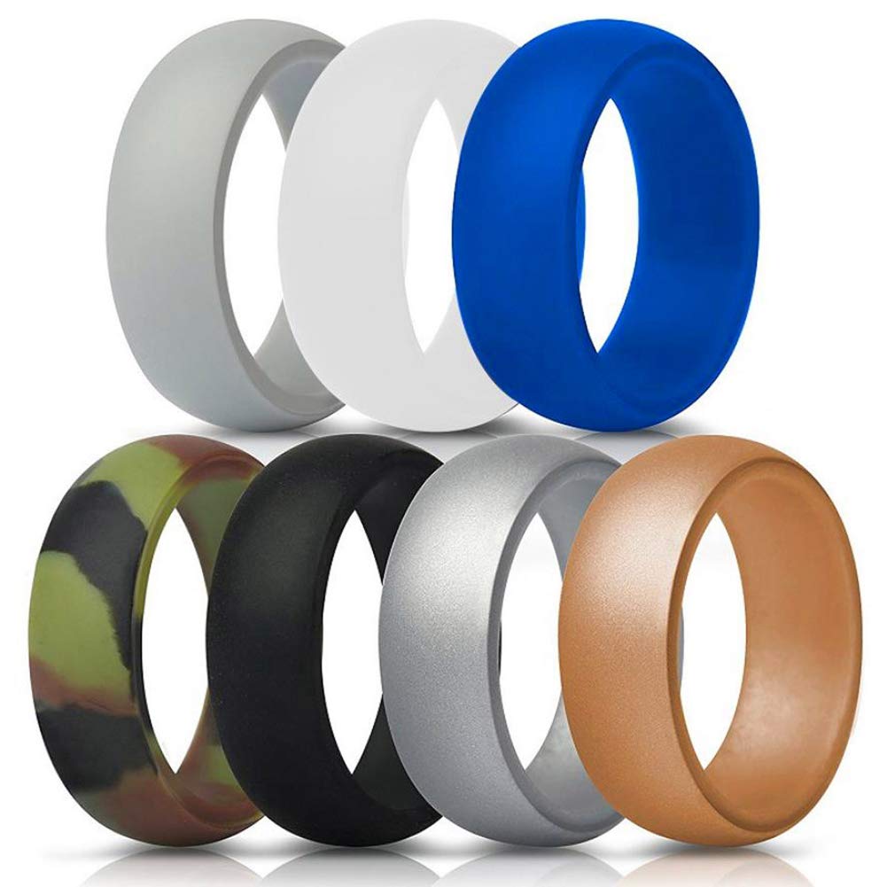 Longbeauty 7 Pack Silicone Wedding Rings for Men & Women - Flexible, Medical Grade, Comfort Fit Bands for Sports, Outdoor Activities & Daily Wear - Perfect for Gym, Running, Swimming & Work Safety