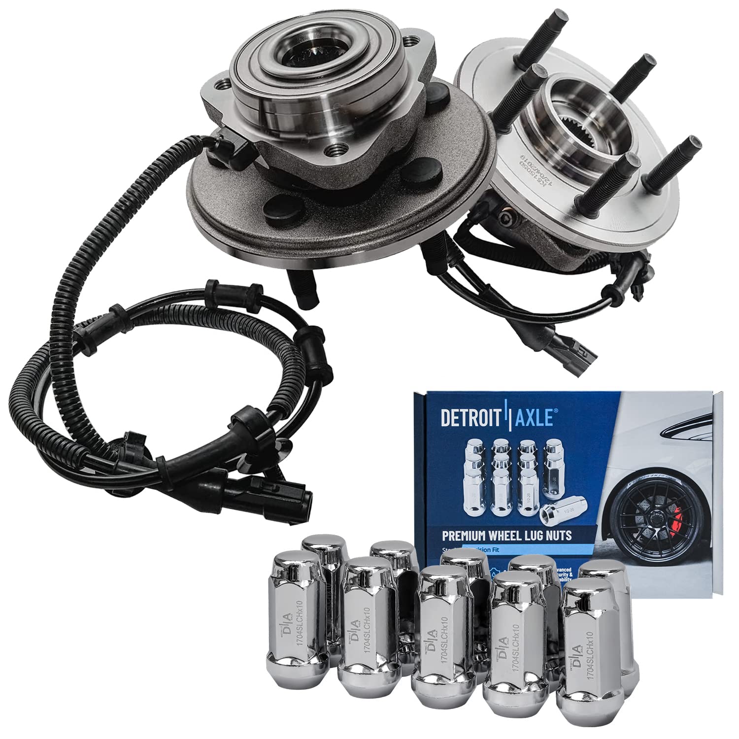 Detroit Axle Front Wheel Bearing Hub Kit - Compatible with 2002-2005 Ford Explorer, Mercury Mountaineer & 2003-2005 Lincoln Aviator | Includes 2 Wheel Bearings, Hubs & 10 Lug Nuts | Perfect for 2004 Model Year Replacement & Off-Road Adventures