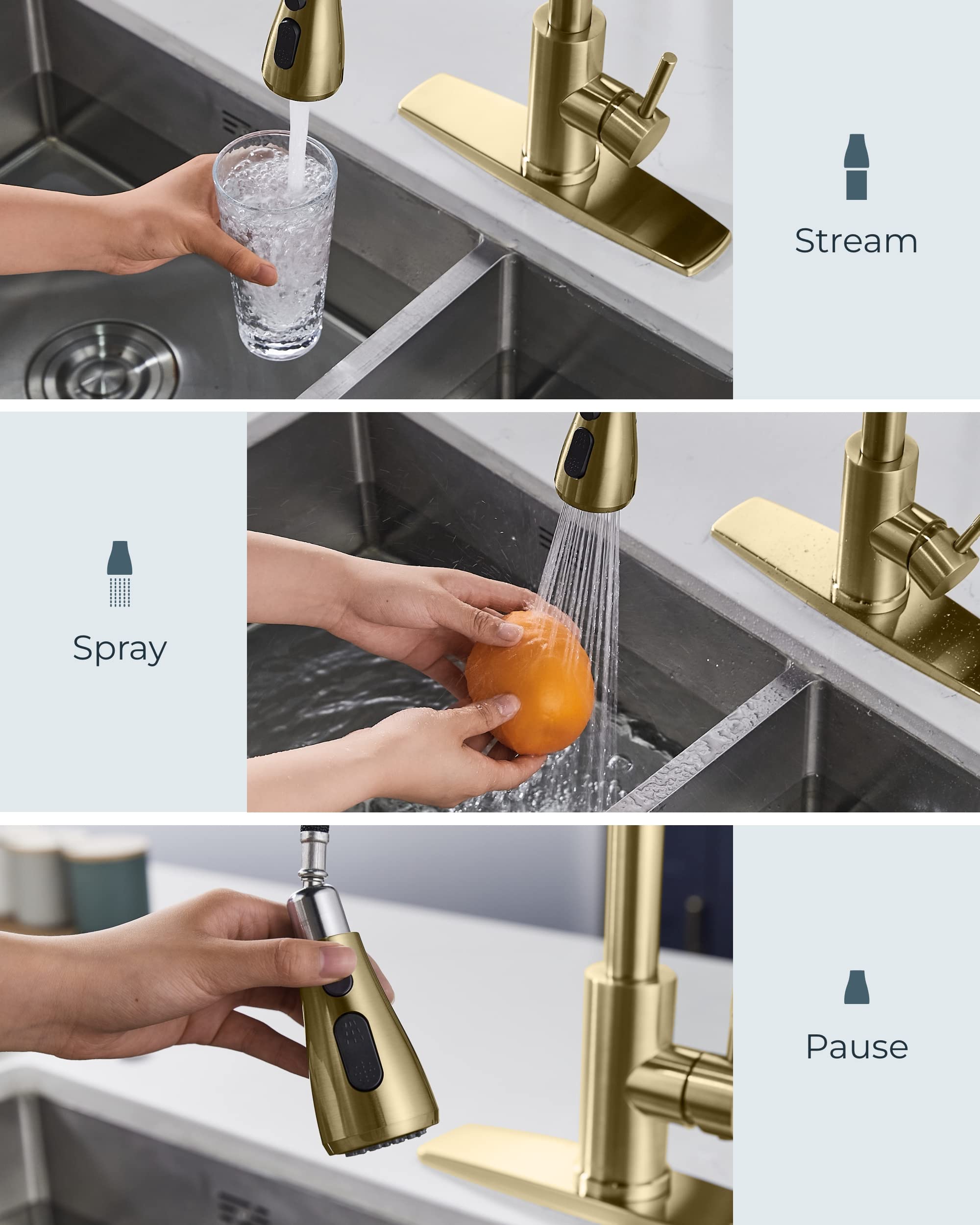 FORIOUS High Arc Single Handle Stainless Steel Kitchen Faucet with Pull Down Sprayer - 1 or 3 Hole Installation, Classic Design for Farmhouse, RV, Camper & Laundry Sink | Durable & Easy to Clean for Daily Cooking & Dishwashing