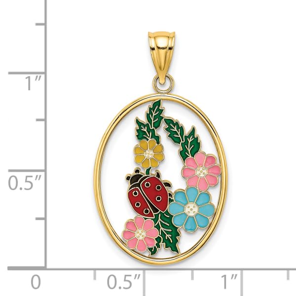 14K Solid Yellow Gold Stained Glass Oval Ladybug Necklace - Elegant Pendant Charm for Women - Perfect Gift for Birthday, Anniversary & Valentine's Day