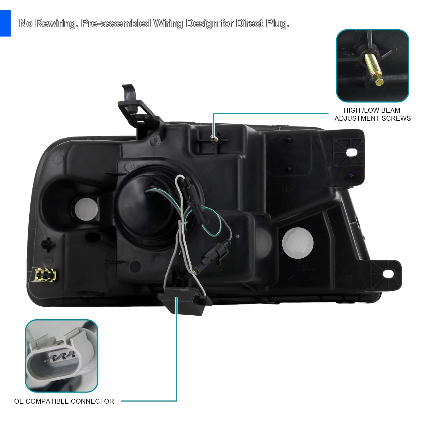 Spec-D Tuning Retrofit Chrome Projector Headlights for 2004-2008 Ford F150 & 2006-2008 Lincoln Mark LT - Left & Right Pair Headlamp Assembly - Upgrade Your Truck's Nighttime Visibility & Style