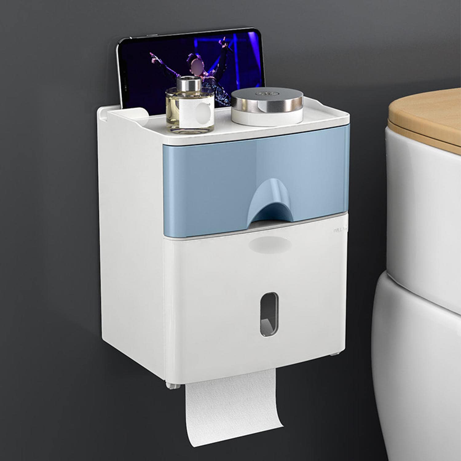 Wall-Mounted Toilet Paper Holder & Storage Basket - No Drill Bathroom Organizer for Toilet Tank, Paper Towel Rack, Kitchen Counter | Space-Saving Solution for Bathroom & Kitchen Organization
