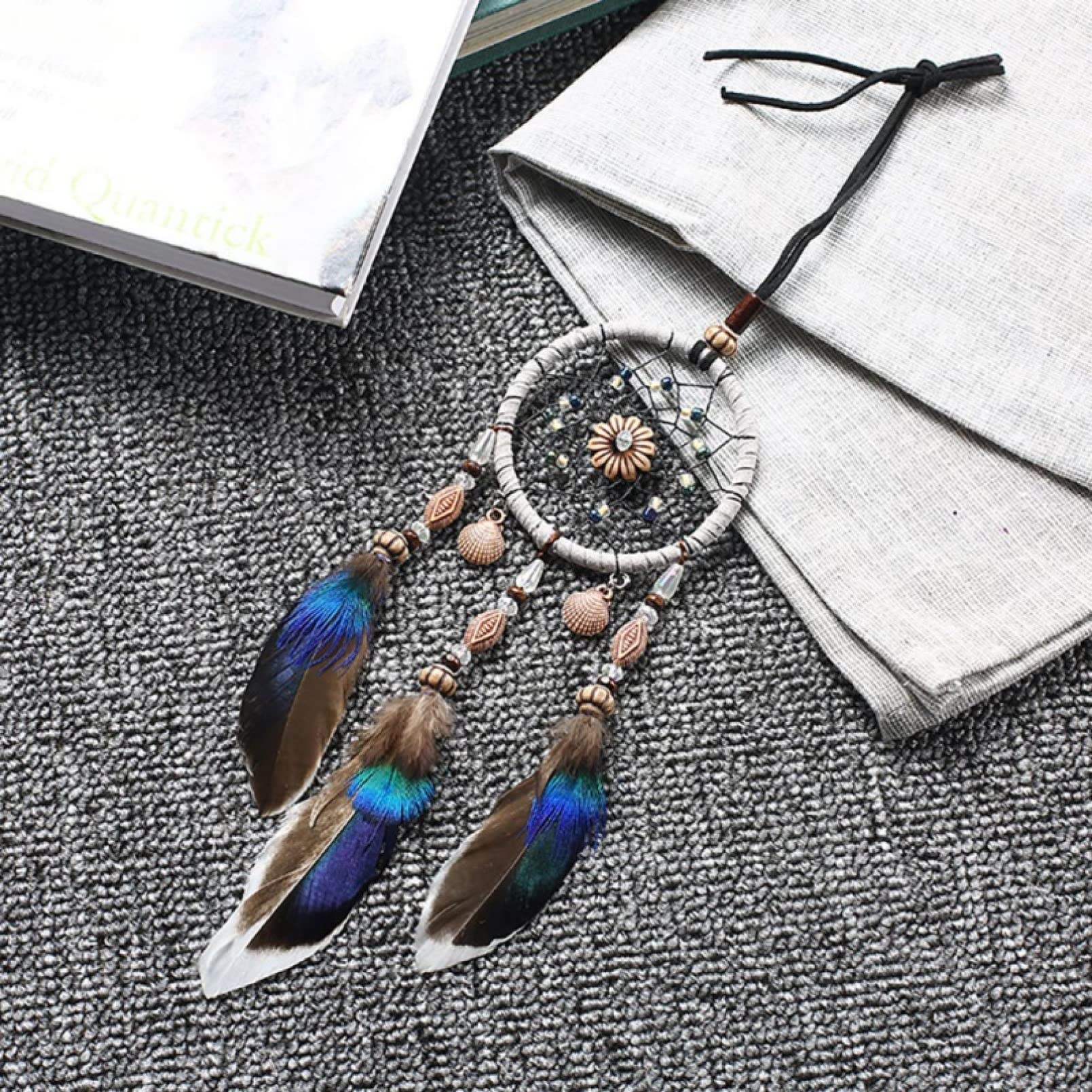 FONSMAY Handmade Dream Catcher Car Hanging Decor - Natural Feathers & Beaded Boho Chic Ornament for Bedroom, Wall, Nursery, Car Mirror (Perfect for Home Decor, Spiritual Gifts & Boho Room Aesthetics)