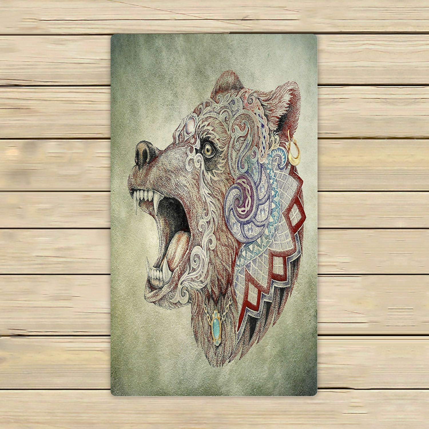 ABPHQTO Dotwork Tattoo Head Enraged Bear Microfiber Towel - 16x28 Inch Quick Dry Beach, Bath, Pool, Spa & Travel Towel for Gym, Yoga, Camping & Outdoor Activities