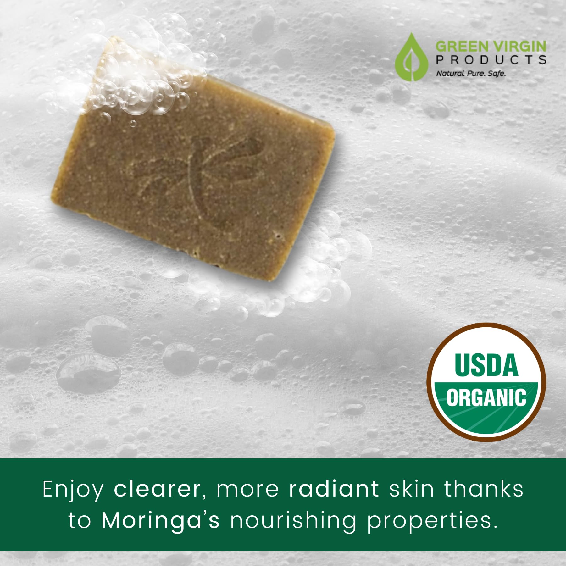 Organic Soap Nut, Moringa & Peppermint Bar Soap - Natural Handmade Cleansing Bar for Sensitive Skin, Eco-Friendly Bath & Shower Soap for Daily Use