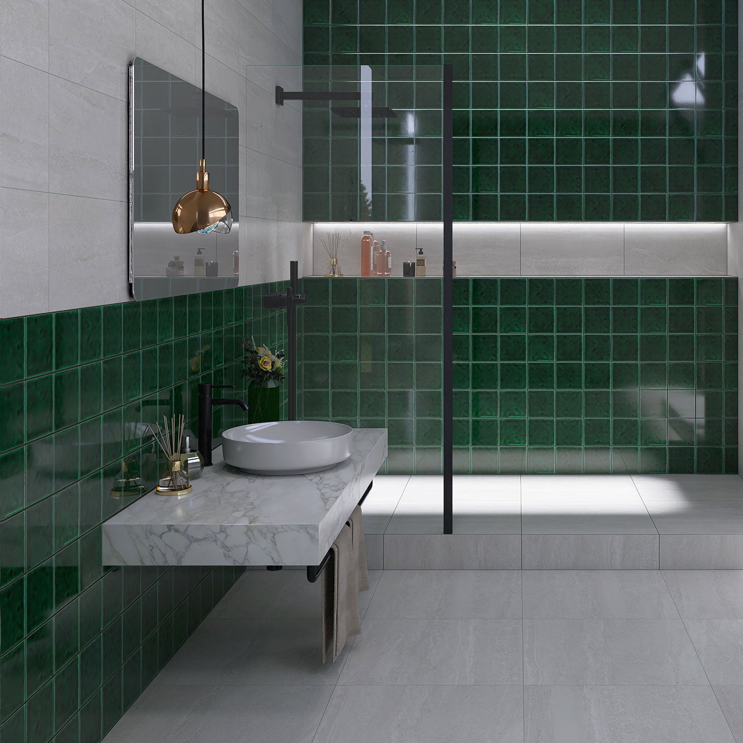 Premium Havana Hunter Green 150x150mm Handmade Zellige Gloss Ceramic Tile - Perfect for Kitchen Backsplash, Bathroom Walls & Mediterranean Style Decor