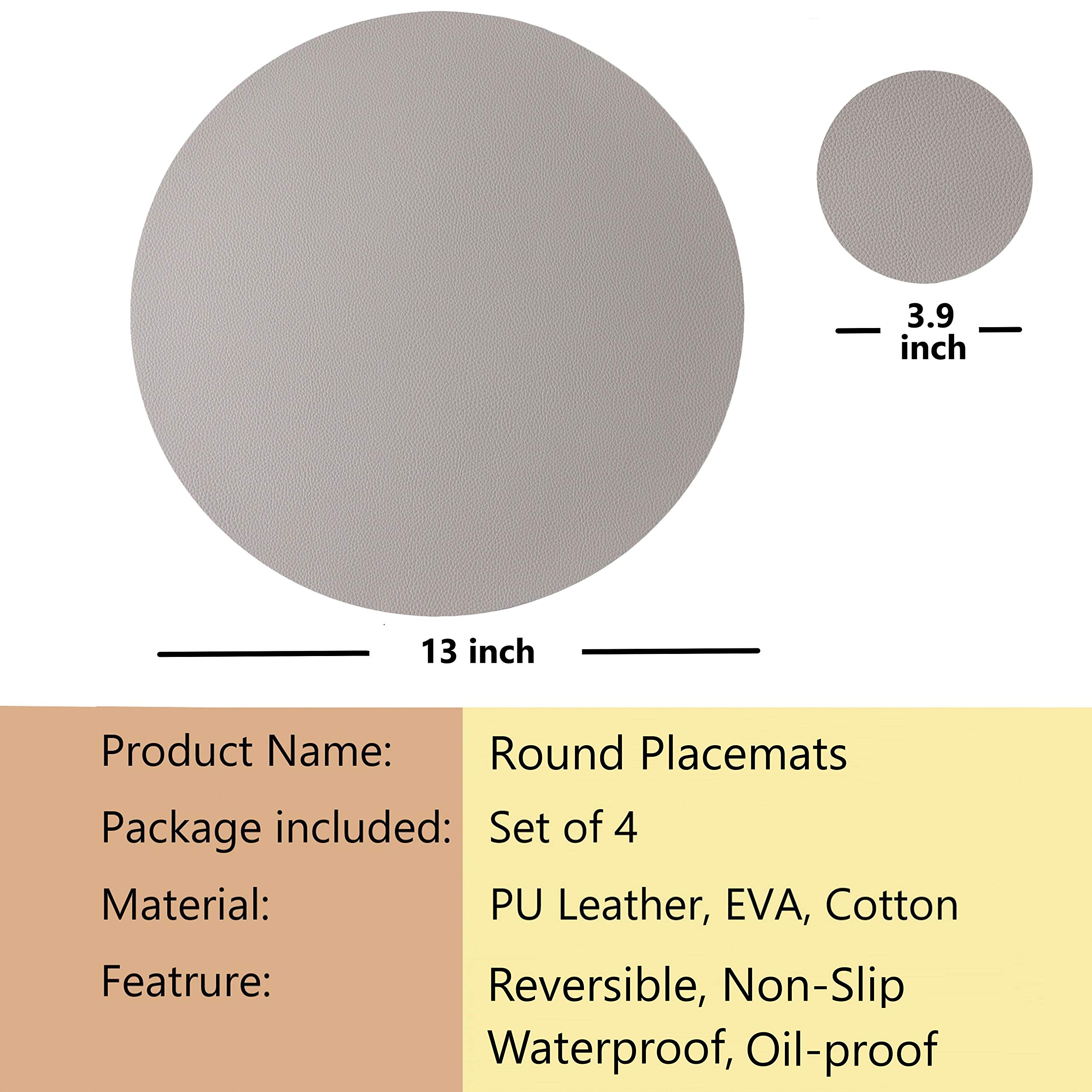 Premium Leather Wipeable Placemats and Coasters Set of 4 - Waterproof, Heat-Resistant, Easy Clean Table Mats for Dining & Kitchen - Slate Gray - Perfect for Dinner Parties, Family Meals, and Daily Use