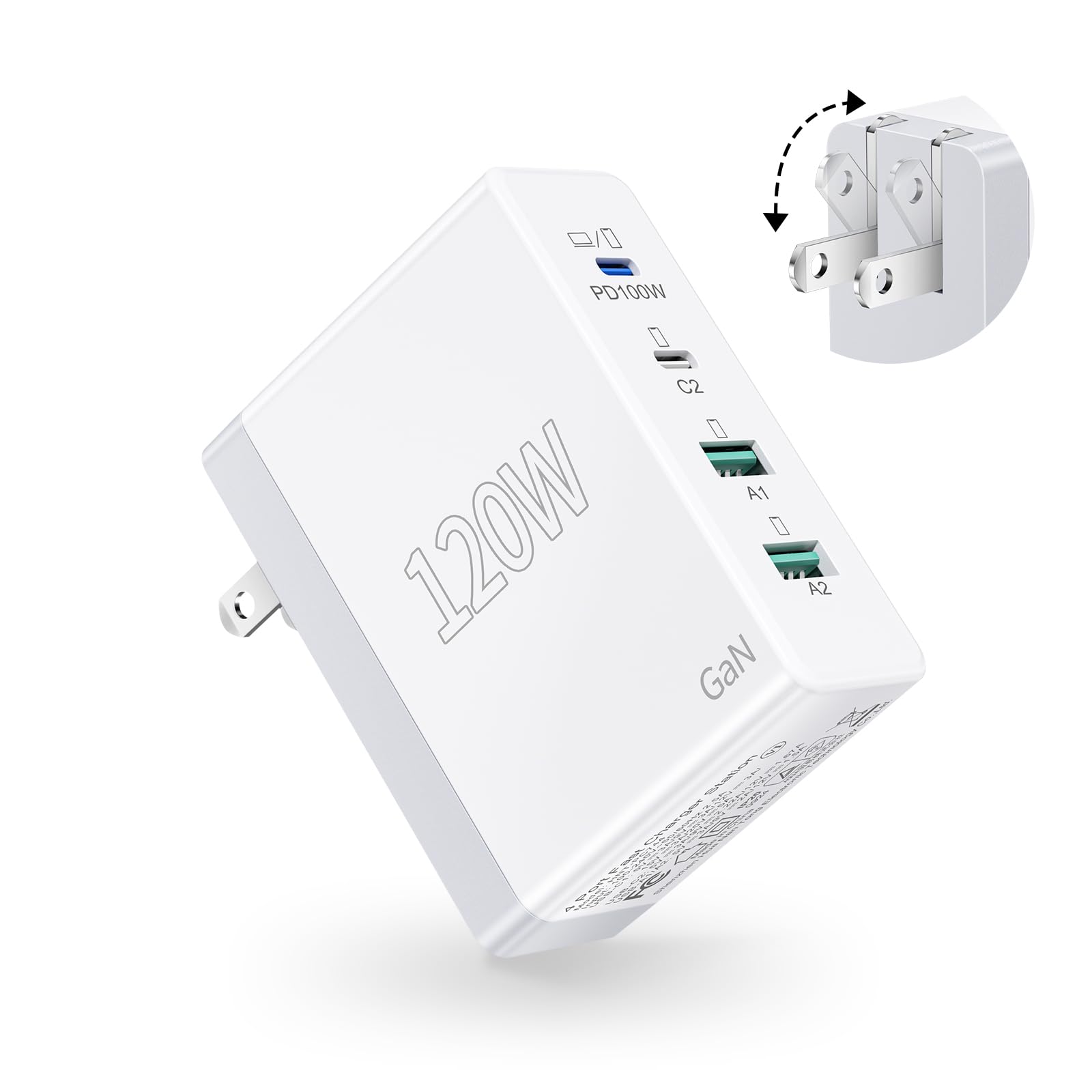 120W USB C Fast Charger Block - 4-Port Foldable PD 100W Charging Station for iPhone 16/15 Pro/Max, MacBook Pro/Air, Steam Deck, Samsung Galaxy S23/S24, Google Pixel 7/8 - Compact Wall Plug Brick for Home, Office & Travel Charging Needs