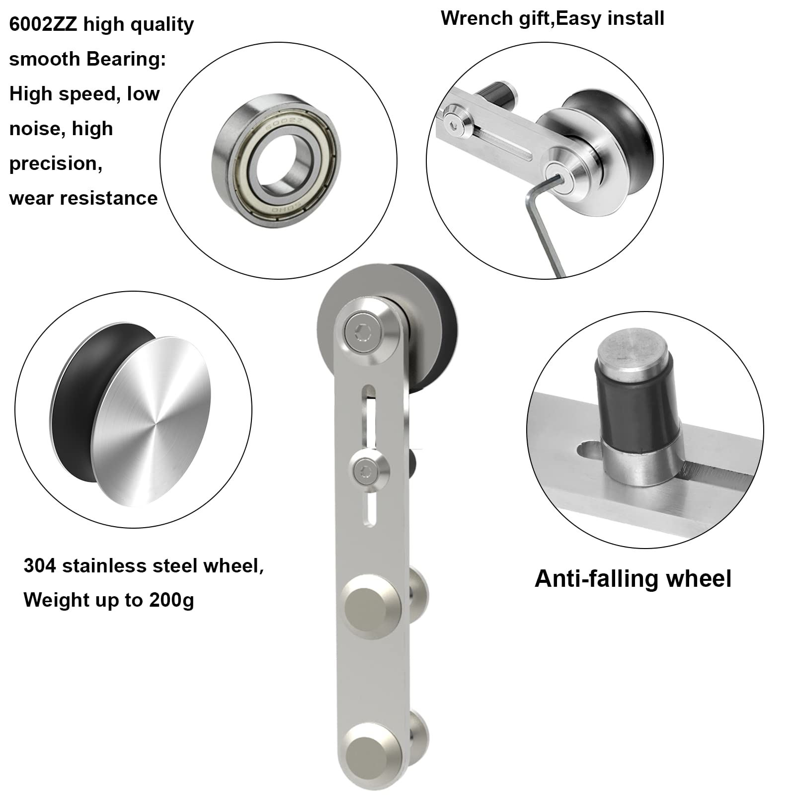 TSMST 5FT Heavy Duty Stainless Steel Sliding Barn Door Hardware Kit - Smooth & Quiet I-Shaped Track for Single Wood Door (Fits 30'' Wide Panel) - Perfect for Bedroom, Closet, or Farmhouse Style Interior Doors