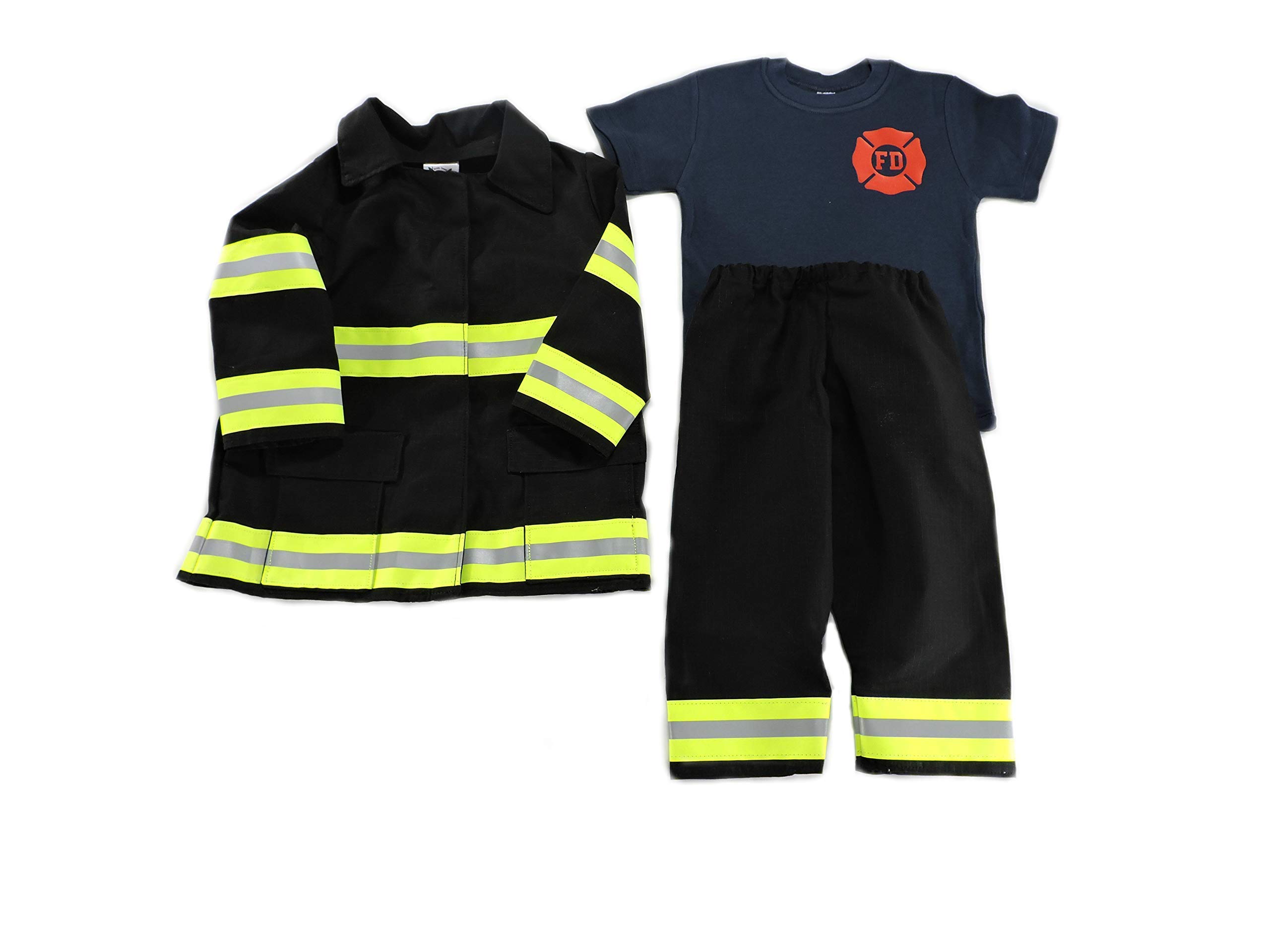 Kids Firefighter Costume Set - Realistic Bunker Jacket & Pants for Toddlers | Pretend Play, Halloween Dress Up, Birthday Party Outfit