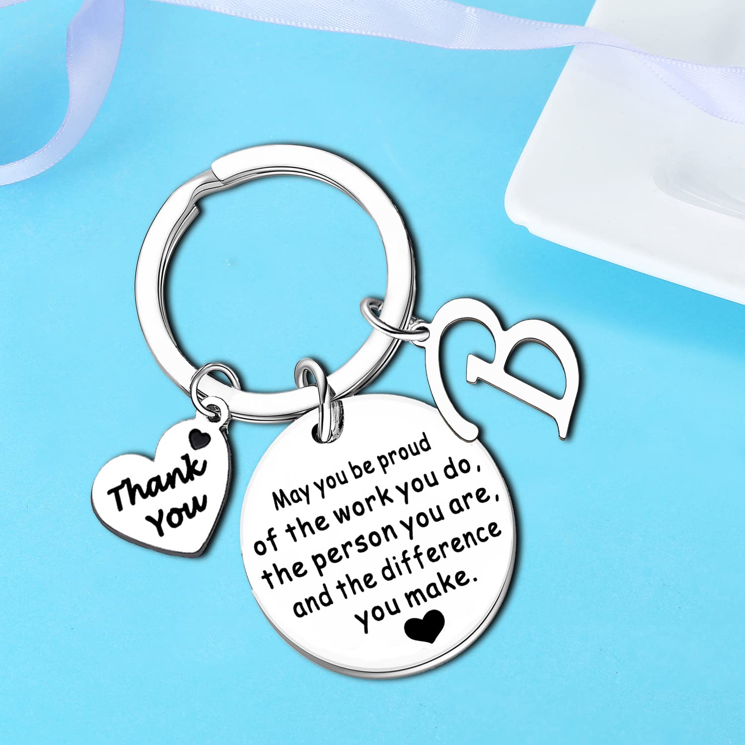 Personalized Initial Thank You Keychain - Thoughtful Farewell Gift for Coworkers, Boss, Teachers | Retirement, Going Away & Appreciation Present for Women & Men | Office, School & Special Occasion Gift Idea