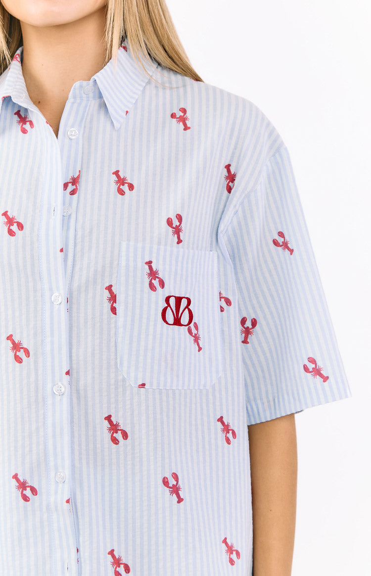 Alexea Women's Lobster Print Pajama Shirt - Soft Sleepwear Top for Women, Cute Loungewear for Home, Vacation & Gift Giving