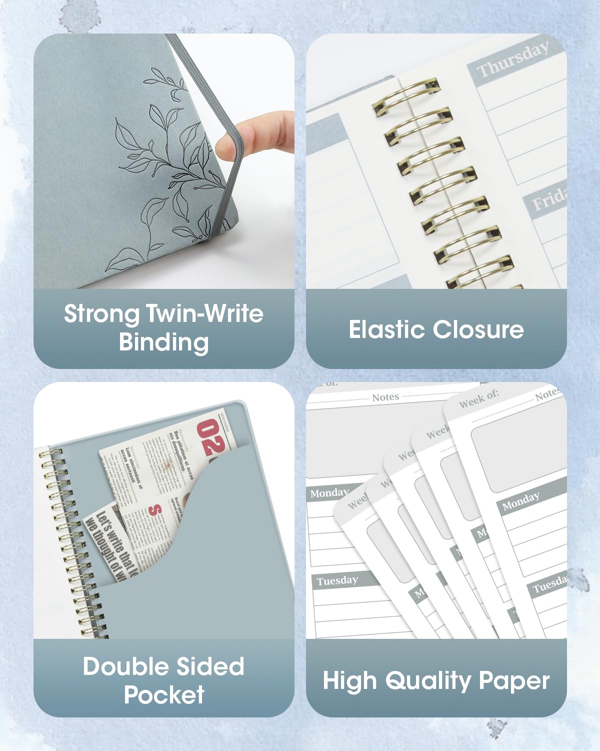 Undated Weekly Planner Notebook - A5 Spiral Bound 52-Week Organizer with Habit Tracker & To-Do Lists, 6.7