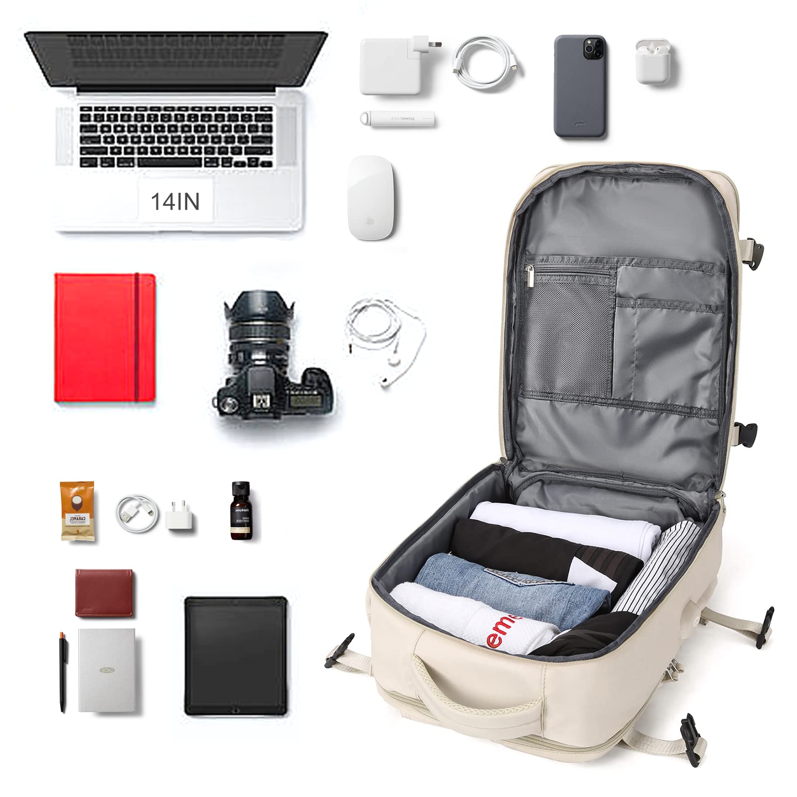 Coowoz Travel Backpack for Women & Men - Airline Approved Carry On Backpack, Large Waterproof Hiking Backpack for Outdoor Sports, Casual Daypack with 15.6