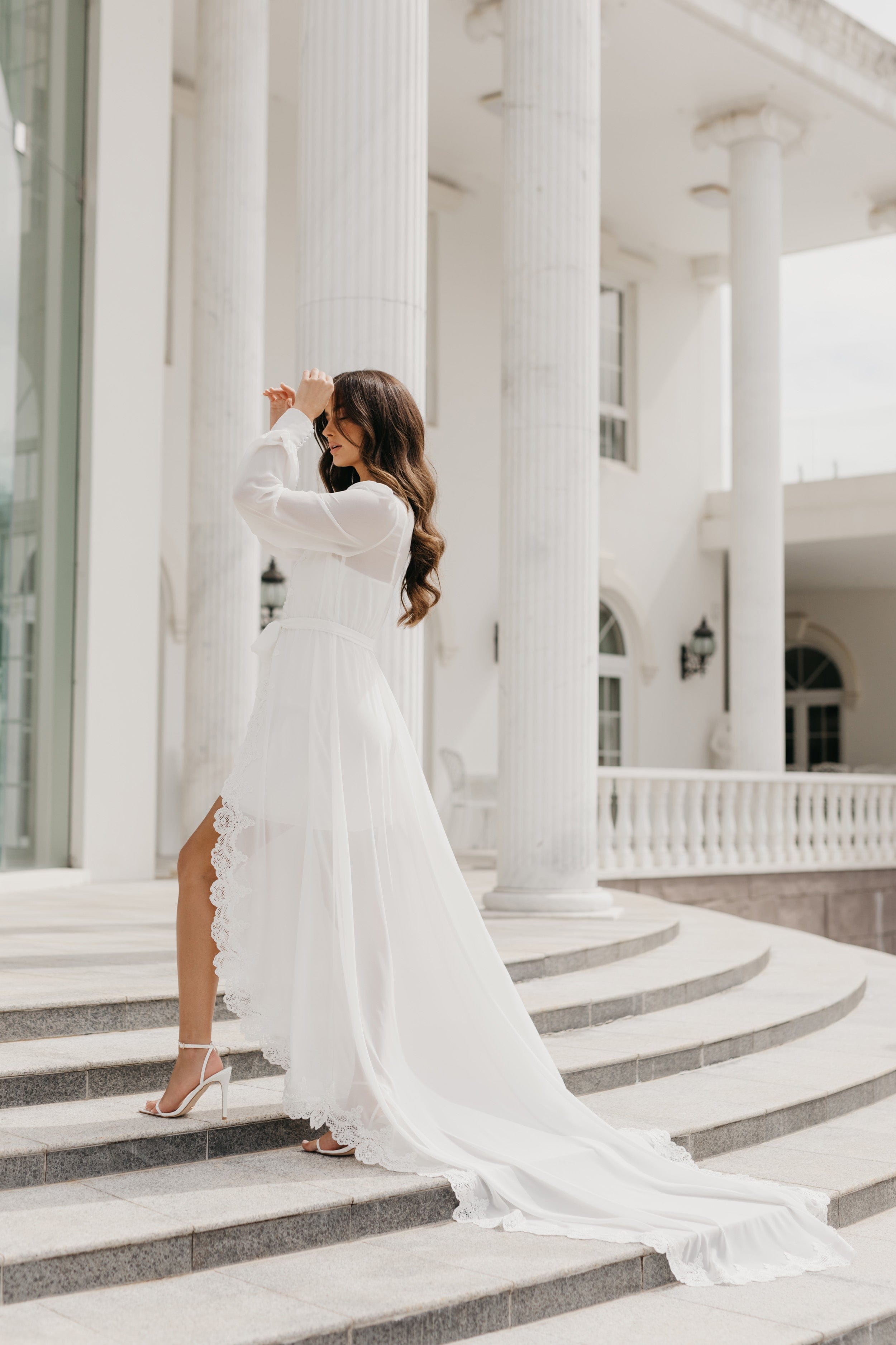 Elegant Vivian Lace Trim Maxi Dress with Train & Slip - Perfect for Weddings, Prom & Formal Occasions