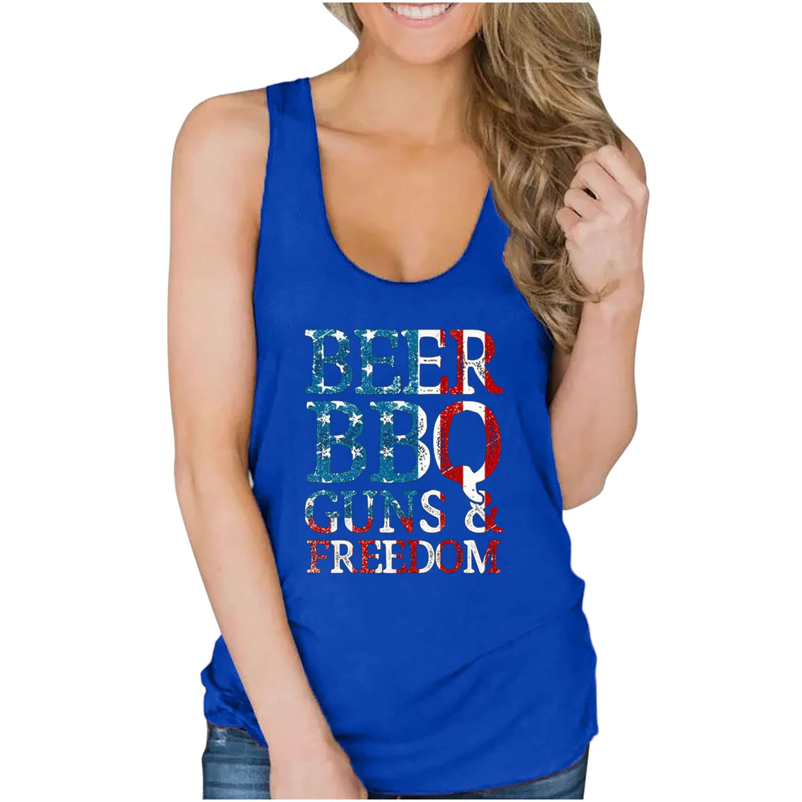 Patriotic American Flag Tank Top - Women's 4th of July BBQ Tee for Outdoor Events