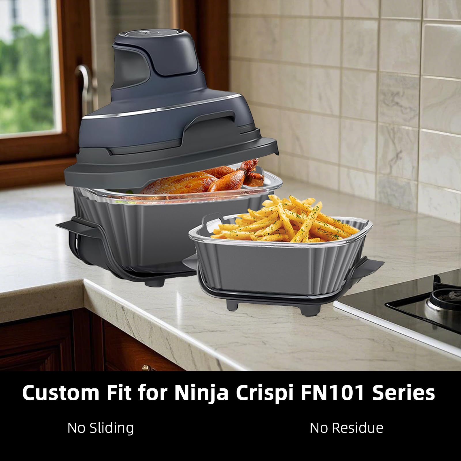 2Pcs Silicone Air Fryer Liners for Ninja Crispi FN101GY/FN101SG/FN101ST - Large 4-QT & Small 6-Cups Reusable Non-Stick Baking Mats - Perfect for Air Fryer, Microwave, Oven & Dishwasher Safe - Essential Air Fryer Accessories for Healthy Cooking
