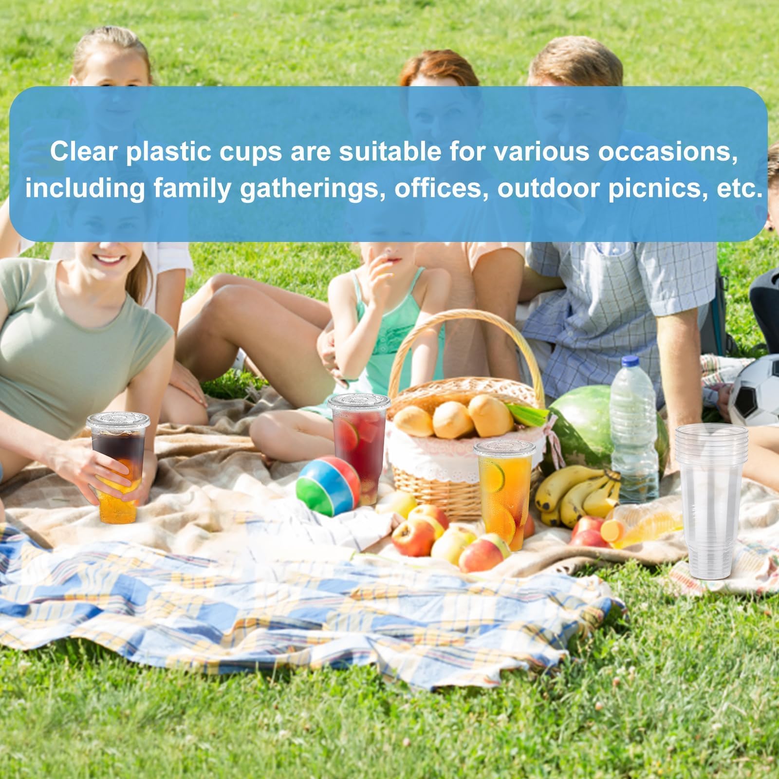 32 oz 50 Pack Crystal Clear Plastic Cups - Oversized Disposable Clear Cups with Flat Cover & Plug-in Straw for Smoothies, Iced Coffee, Milkshakes & Cold Drinks - Perfect for Parties, BBQs, and Outdoor Events