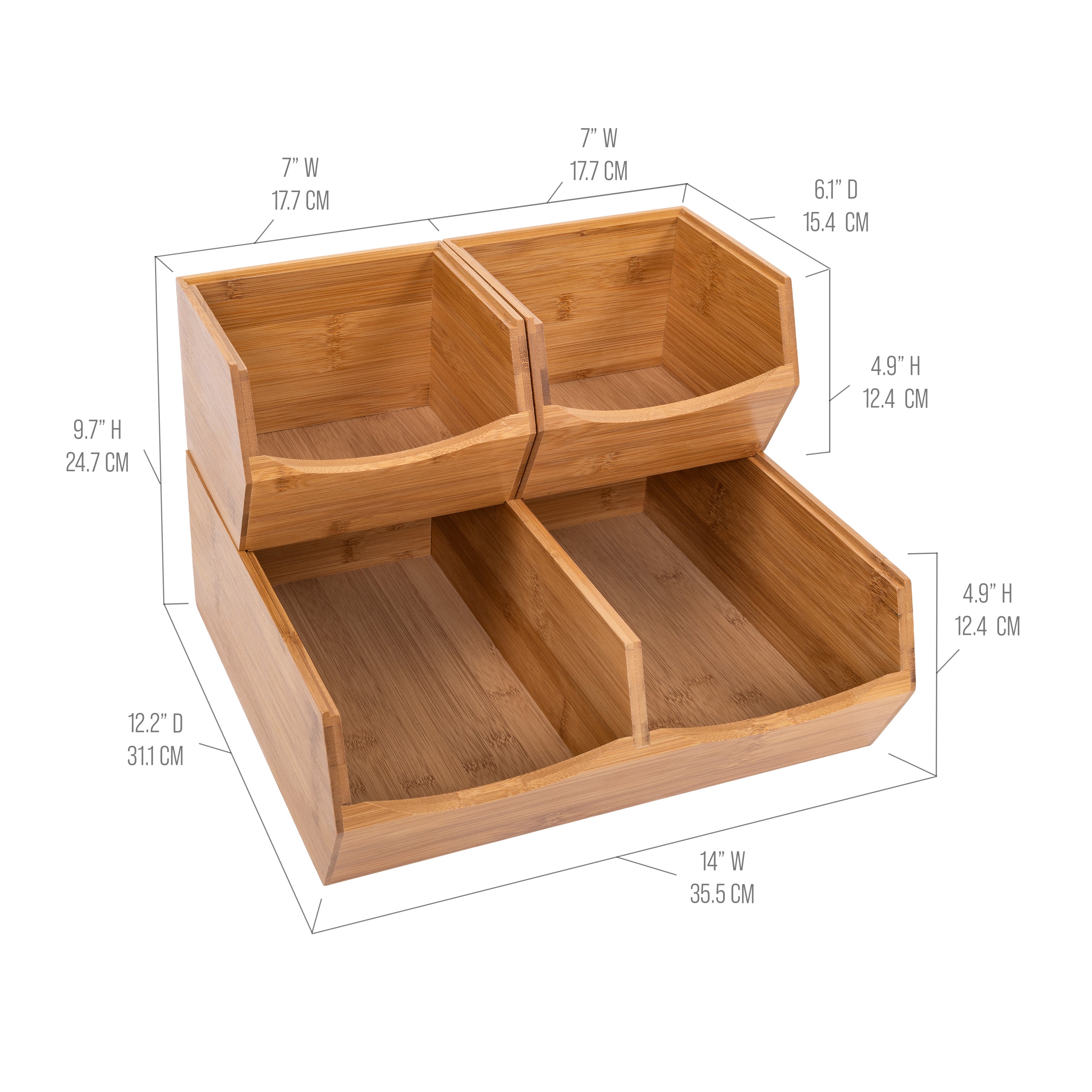 3-Piece Stackable Bamboo Storage Bins Set - Eco-Friendly Organizer for Pantry, Closet, or Bathroom Storage
