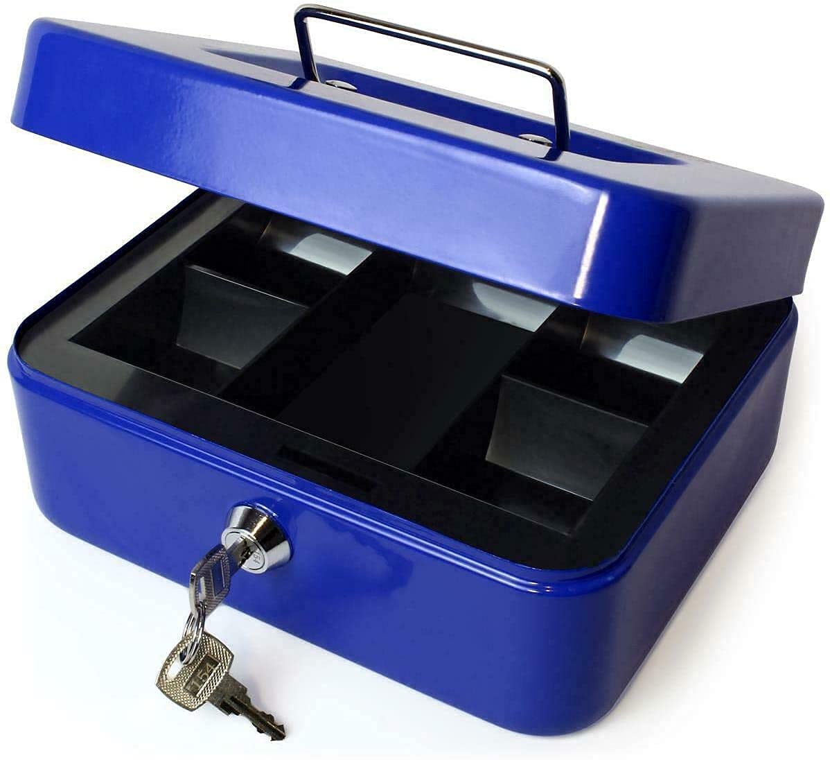 Krivon 6-Inch Small Portable Steel Cash Safe Box with Key Lock - Secure Money, Coin & Petty Cash Storage - Home, Office, Retail Use (Multiple Colors)