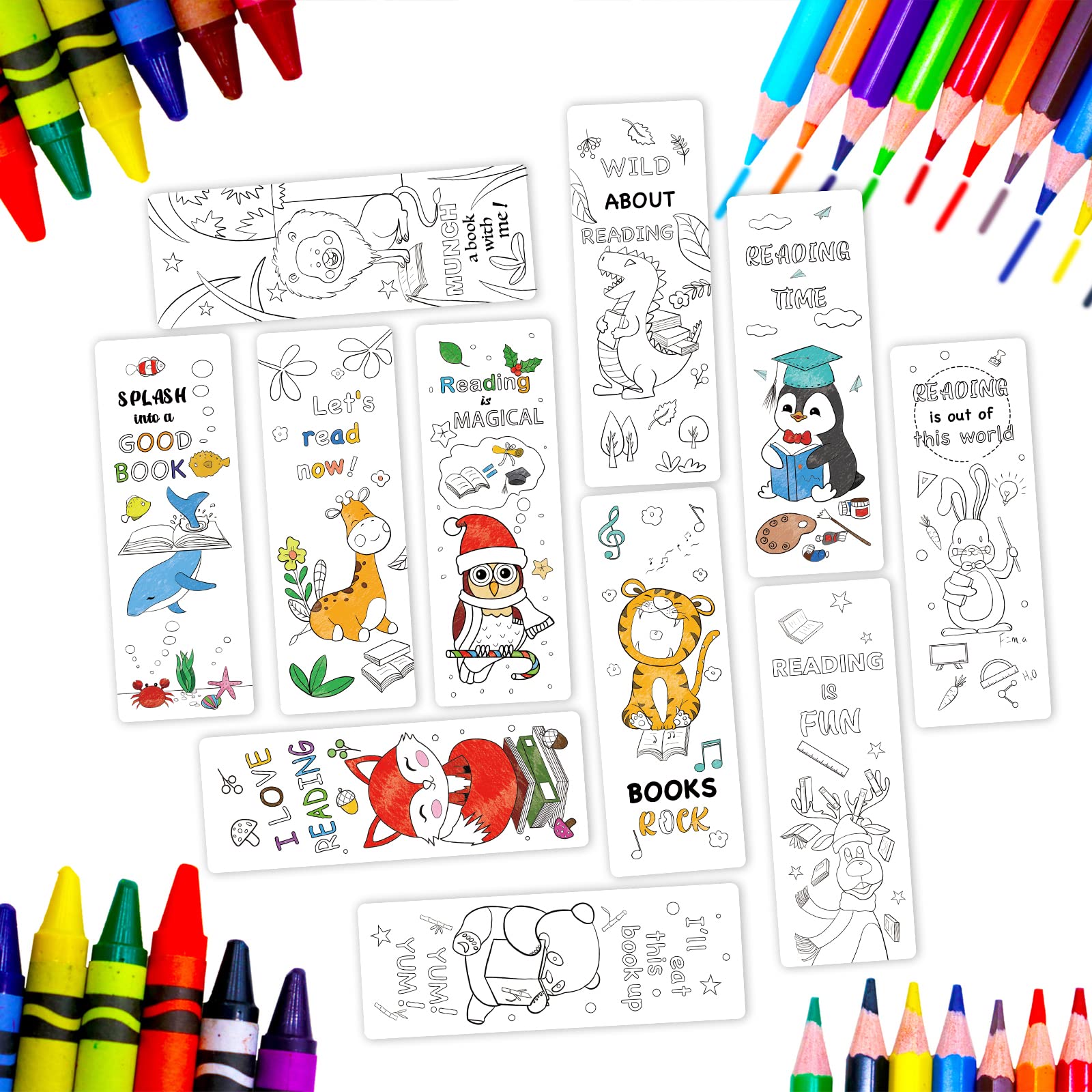 Anseal 120 PCS DIY Coloring Bookmarks for Kids & Teens - 12 Cute Animal Designs, Fun Classroom Rewards & Reading Gifts for Students - Perfect for School Activities, Book Clubs & Reading Enthusiasts