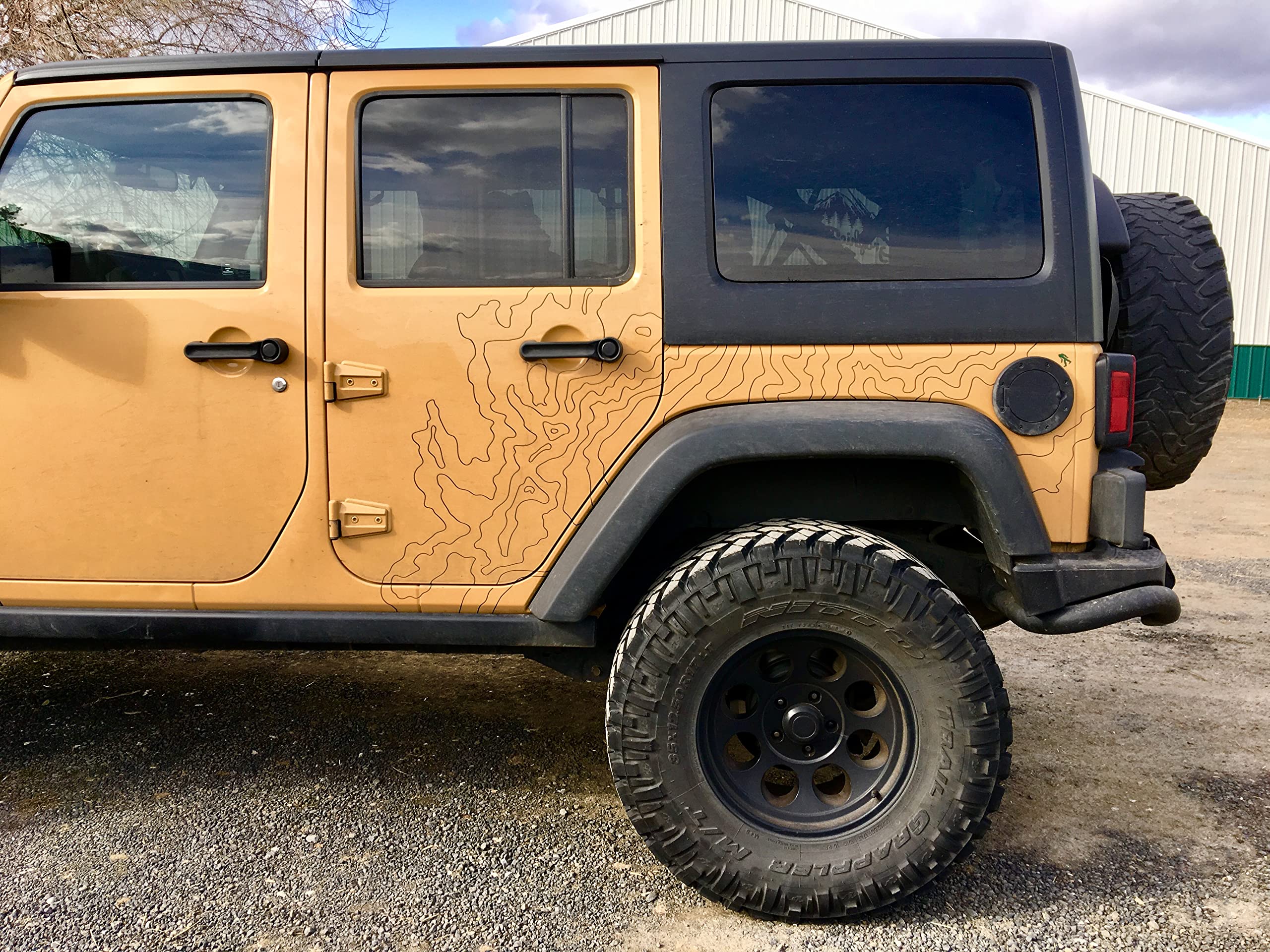 Premium Topographic Map Decal Sticker for Jeep Wrangler JK JL (4-Door JKU/JLU) - Driver & Passenger Side Vehicle Graphics - Off-Road Adventure & Outdoor Enthusiast Accessory