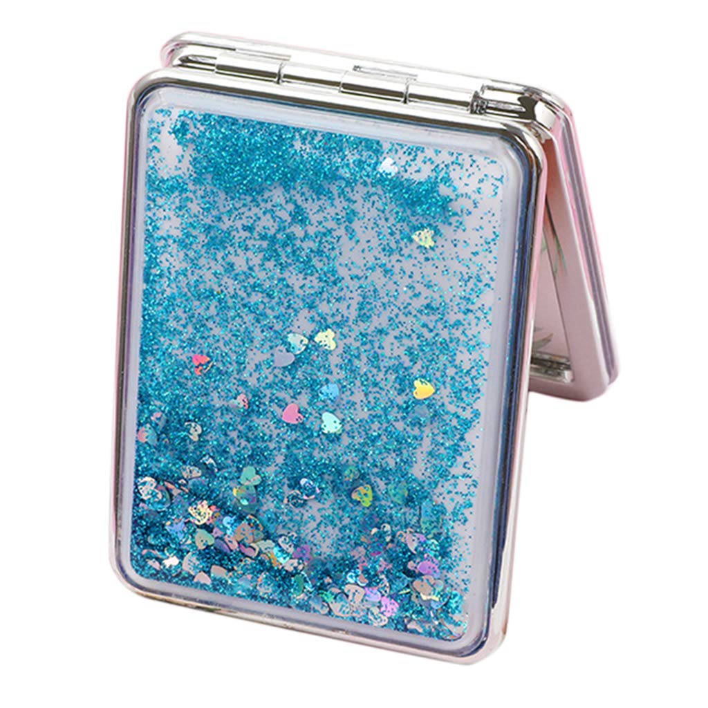 Easnea Compact Travel Makeup Mirror for Women - Portable Folding Square Purse Mirror with Magnifying, Blue | Perfect for On-the-Go Touchups, Home Vanity & Travel Cosmetics