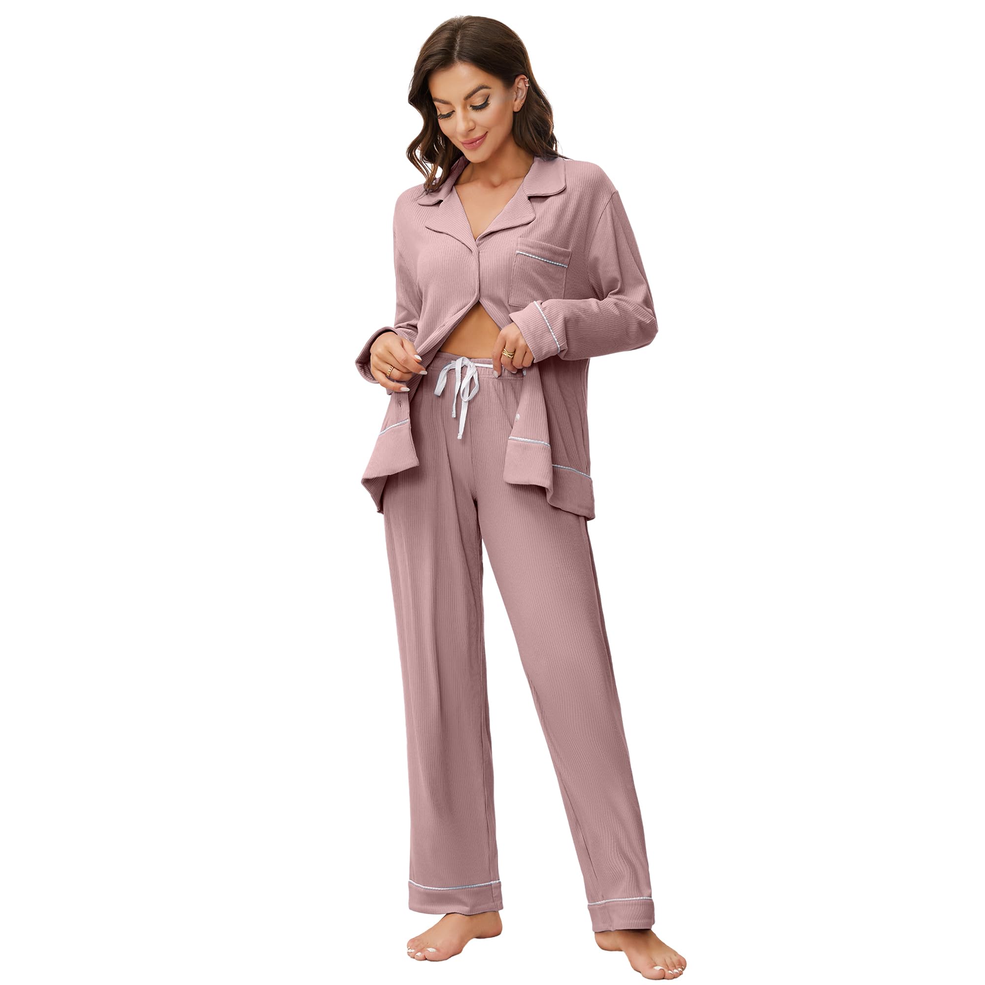HEARTNICE Women's Soft Long Sleeve Pajama Set - Button Up Knit Sleepwear & Lounge Wear 2-Piece Pajamas for Women - Perfect for Sleeping, Relaxing at Home, and Cozy Winter Nights