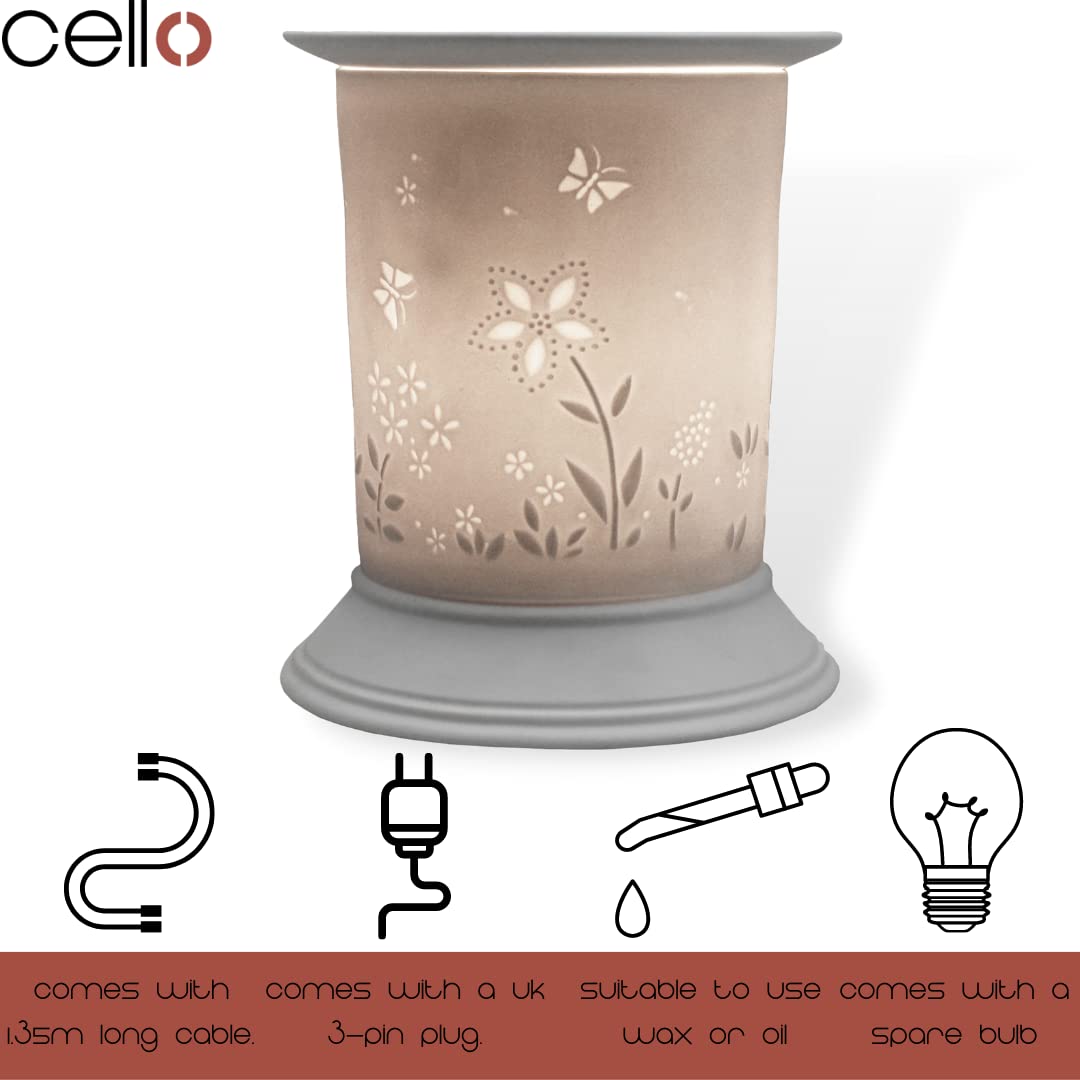 Electric Wax Warmer for Home - Cello Porcelain Straight Flower Design Aromatherapy Diffuser for Relaxation & Spa Use