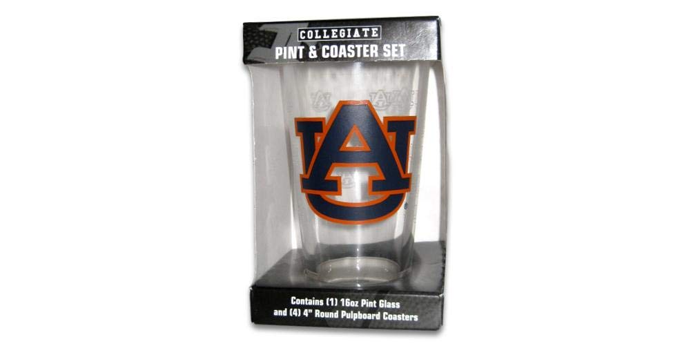 Auburn Tigers Fan Apparel - 16 oz Pint Glass Set with Coasters - Perfect for Game Day, Tailgating & Home Bar Decor