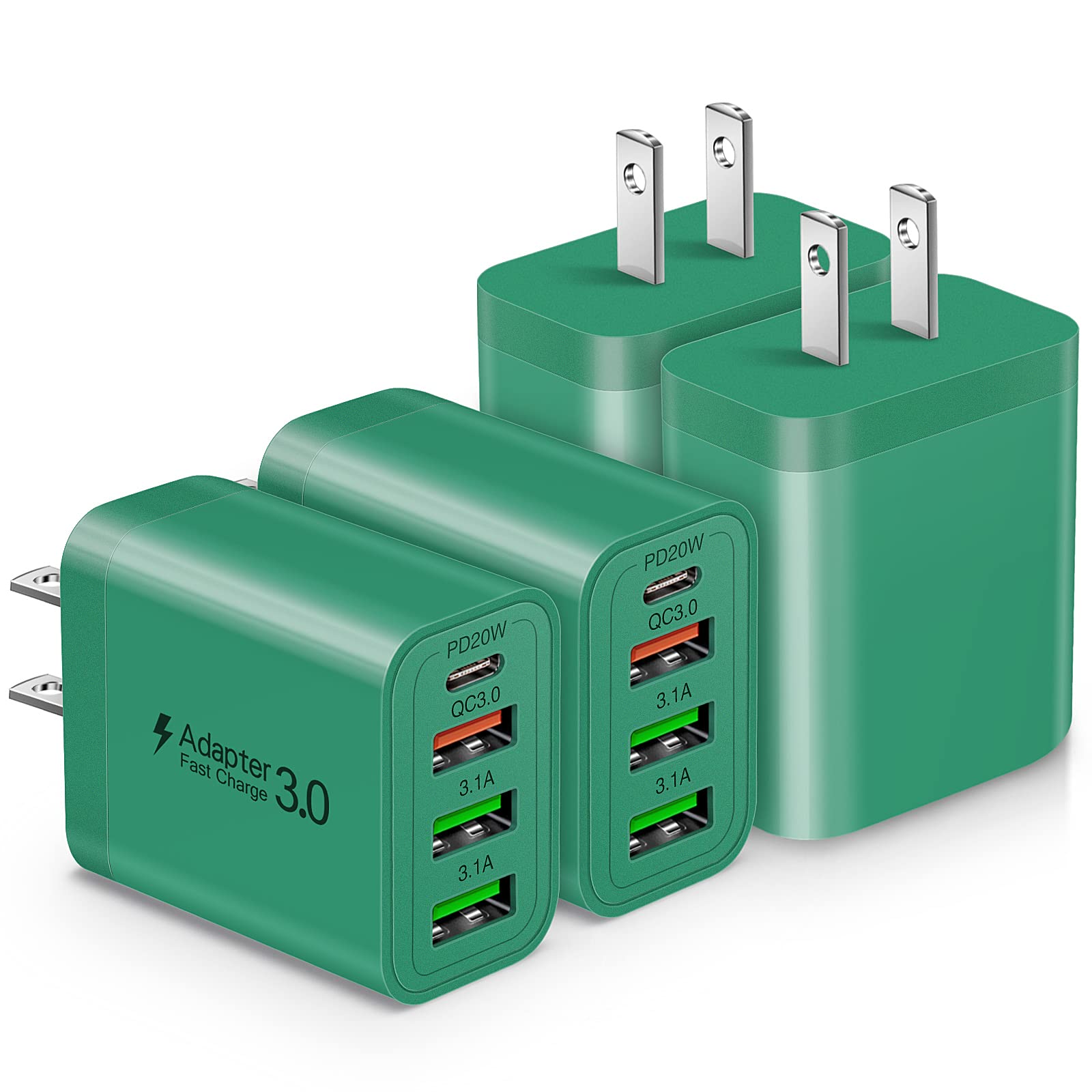 35W 4-Port USB C Wall Charger Fast Charging Block with PD & Quick Charge 3.0 - Multi-Port Type C Charger for iPhone 14/13/12/11 Pro Max/XS/XR/8/7, iPad, Samsung Galaxy Phones & Tablets - Perfect for Home, Office & Travel Charging