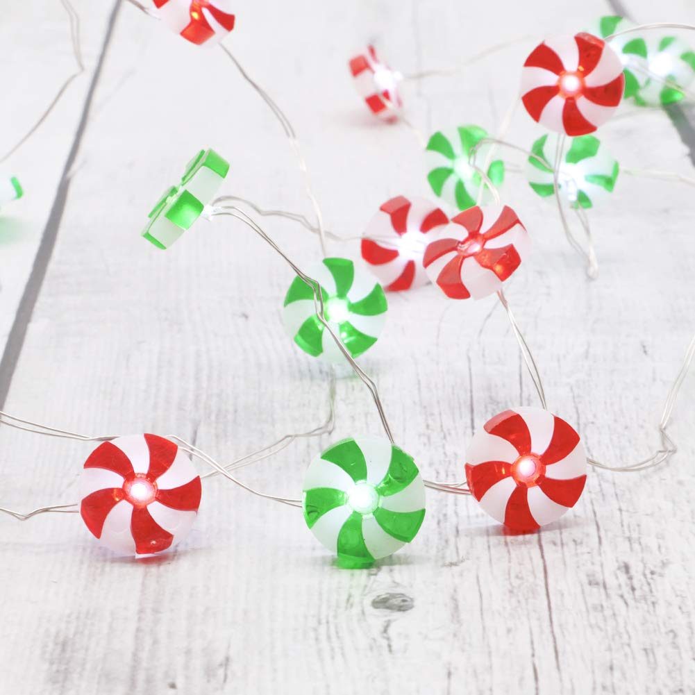Christmas Candy String Lights 10ft - 30LED Red & Green Battery Fairy Lights with Remote for Bedroom, Party & Outdoor Decor