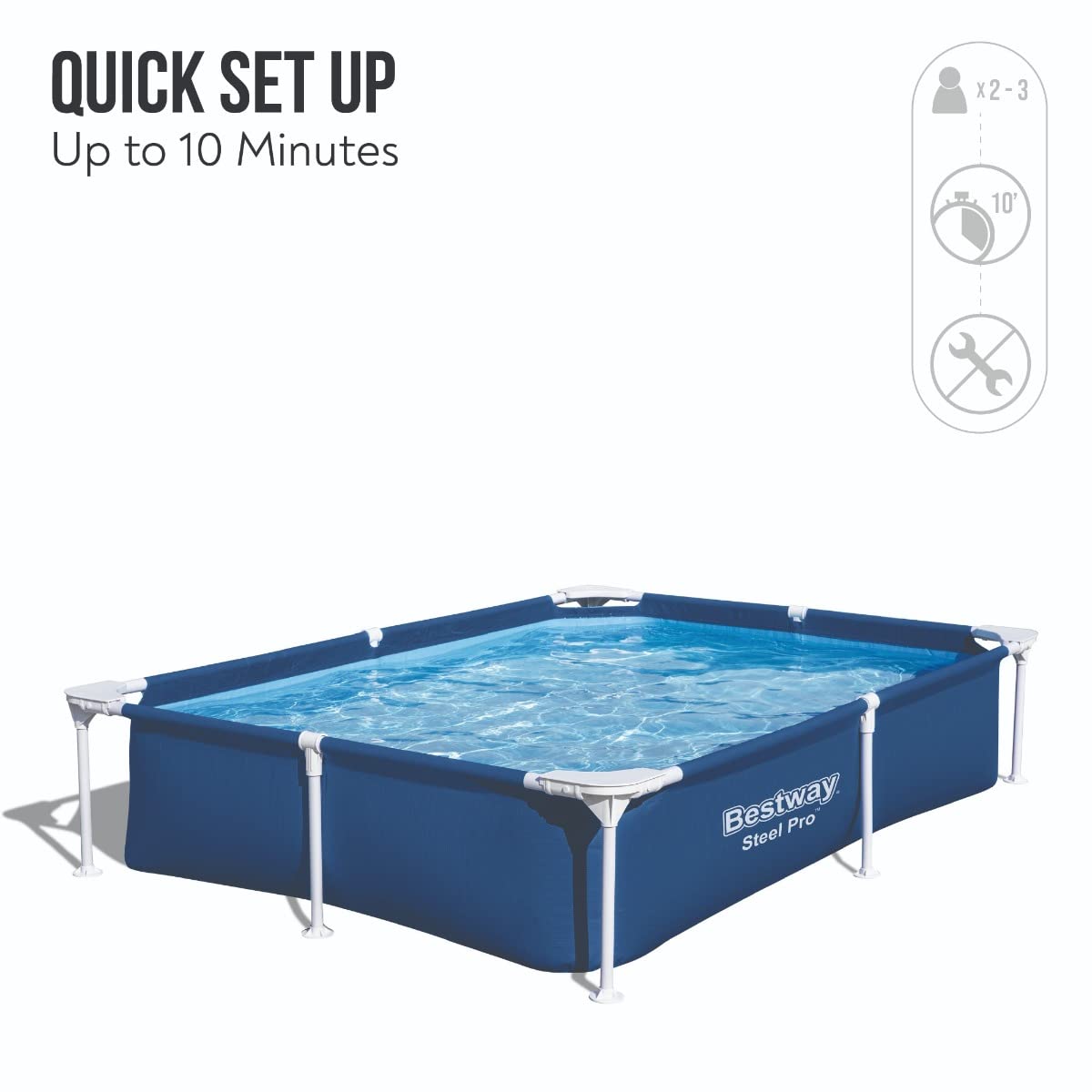 Bestway 56401 Steel Pro Above Ground Swimming Pool - Fast Set Rectangle Pool for Kids & Adults, Detachable Design, Multiple Sizes (Blue, 221 x 150 x 43 cm) | Perfect for Backyard, Garden, Summer Fun & Family Gatherings