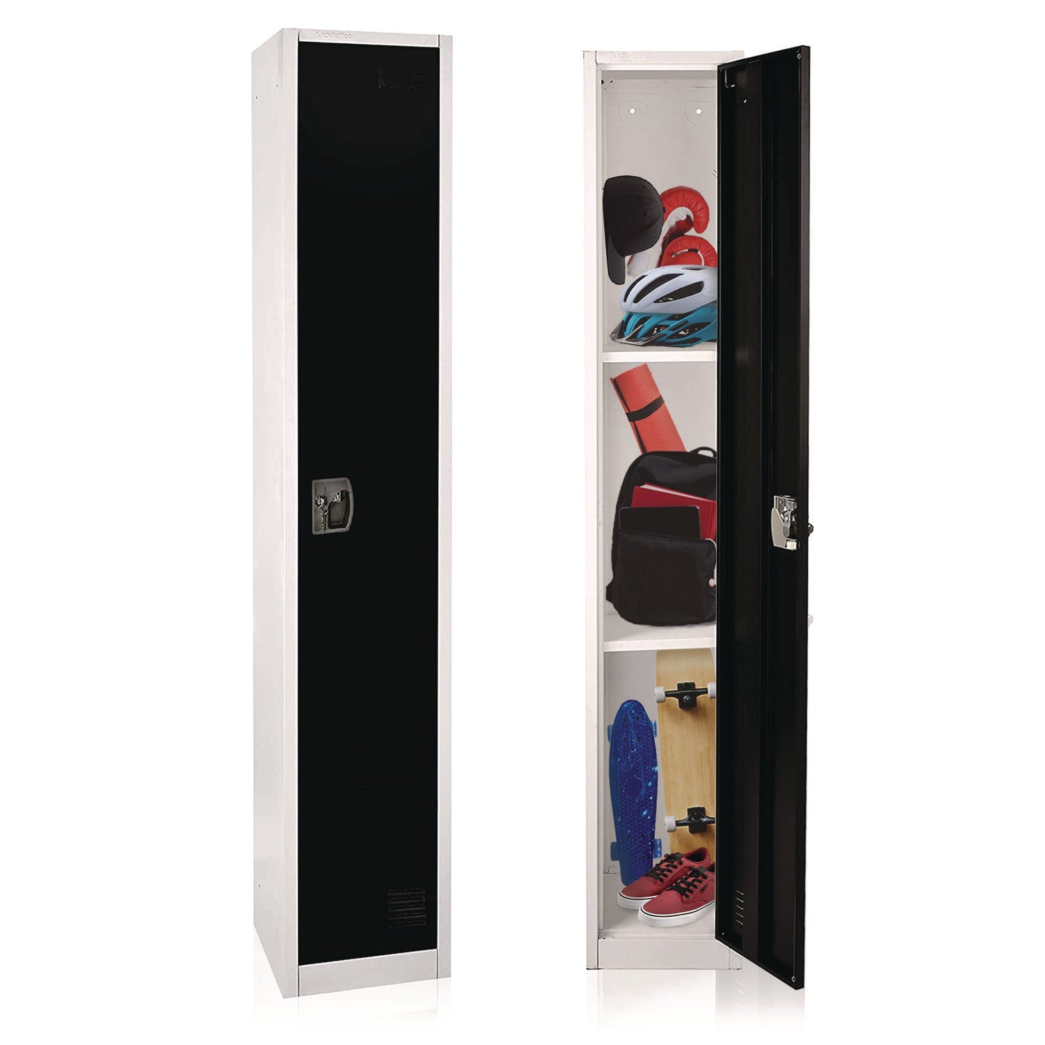 Steel Storage Locker with 1 Compartment - 12x12x72 Inches, Black - Heavy Duty Metal Cabinet for Office, School, Gym & Warehouse Organization