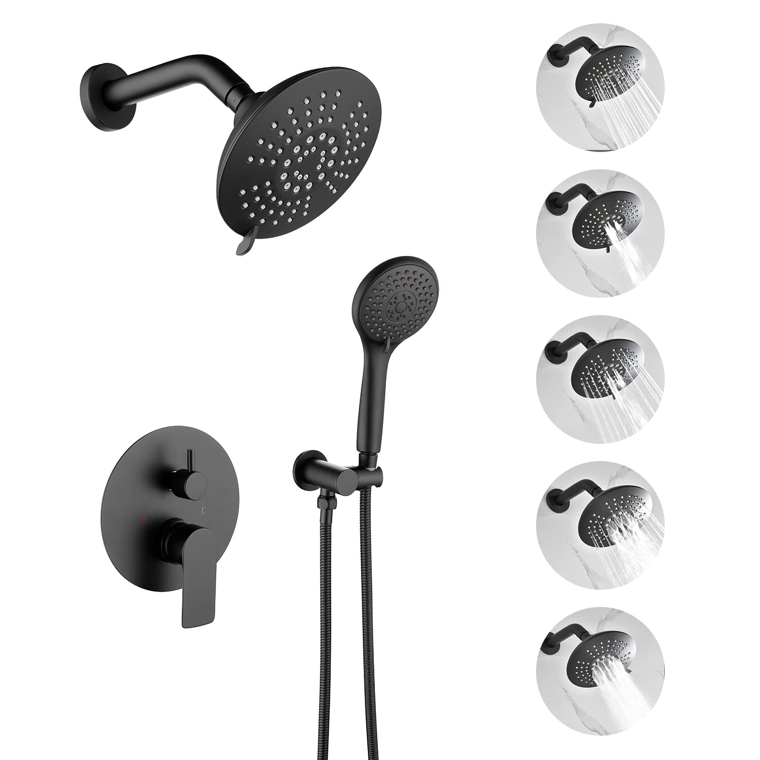 Premium Matte Black Shower System - 15-Setting High Pressure Dual 2-in-1 Showerhead with Handheld Spray & Rainfall Faucet Set (Valve Included) - Ideal for Modern Bathroom Renovation & Spa-Like Shower Experience - CS037B
