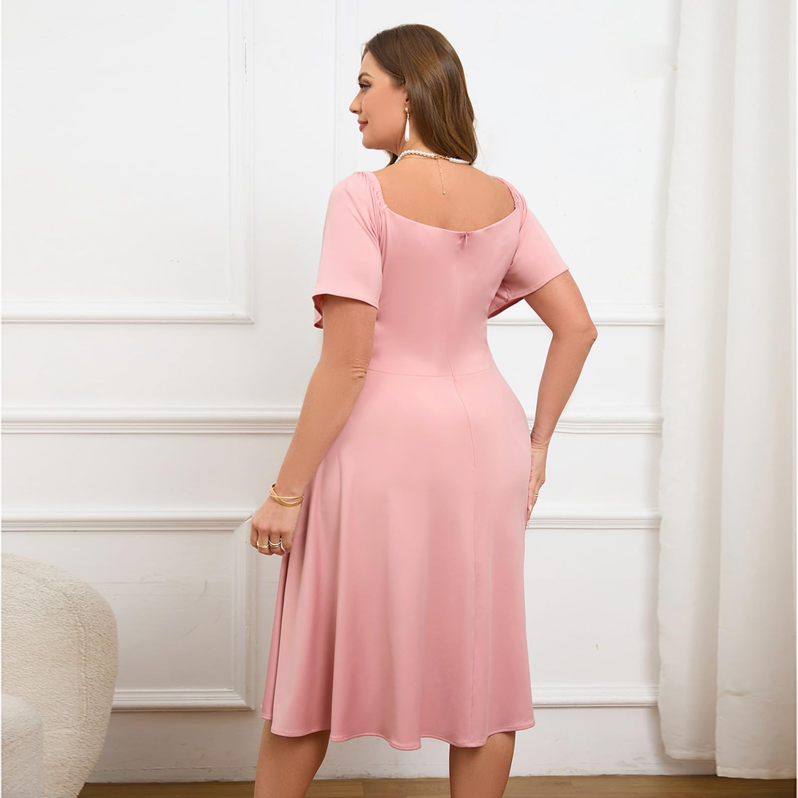Plus Size Women's Cocktail Dress with Tie Front & Adjustable Straps - Satin Midi Formal Dress for Prom, Wedding Guest & Party Occasions - Perfect for Evening Events, Date Nights & Special Celebrations