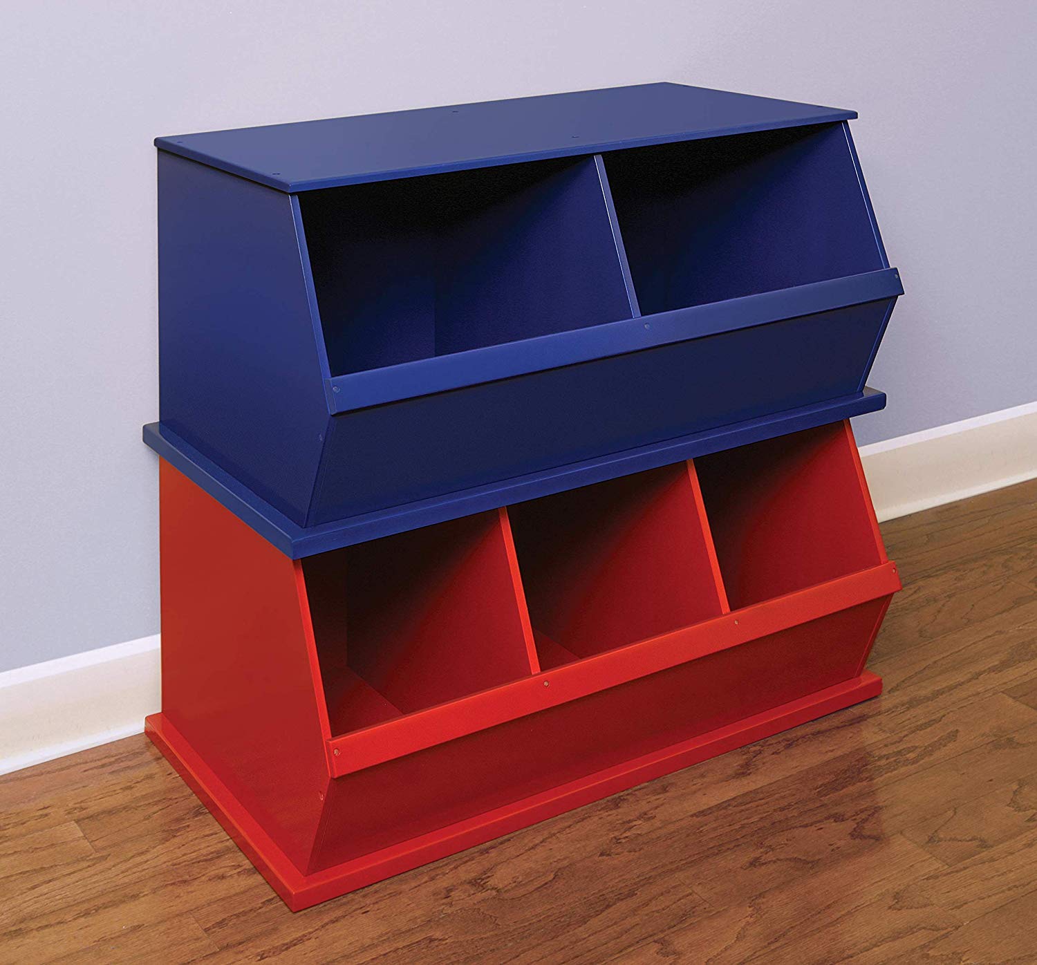 Badger Basket Two Bin Stackable Toy Storage Organizer - Blue | Kids Room Organization & Playroom Storage Solution