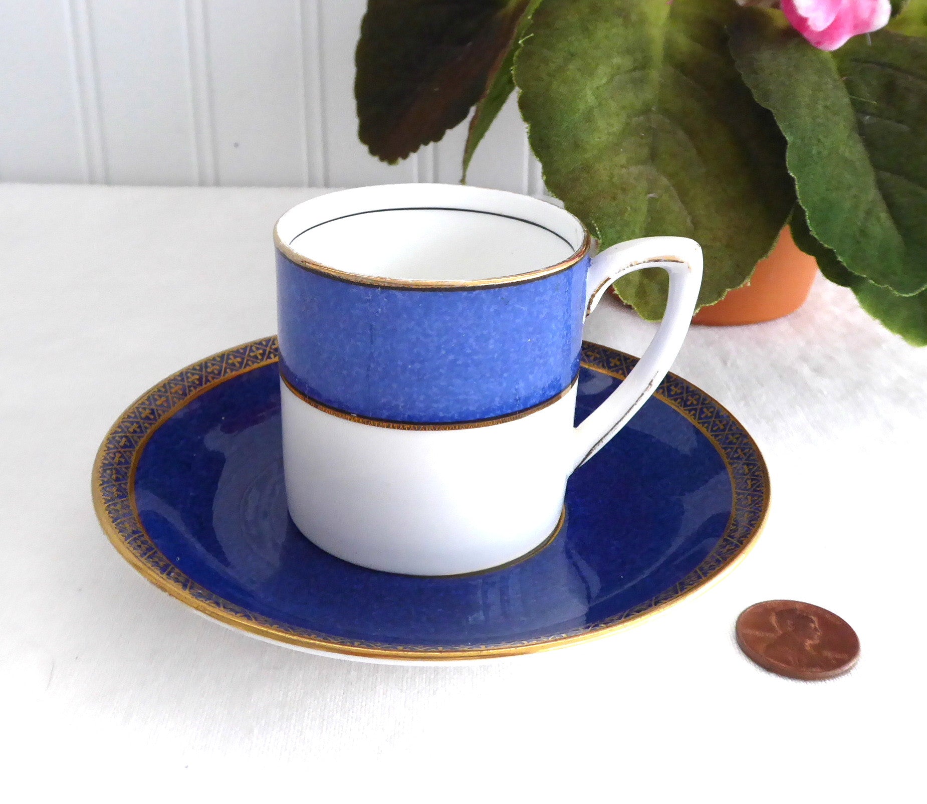 Vintage Art Deco Carlton Ware Grafton Demitasse Cup & Saucer Set - Blue Marble Design from 1930s - Perfect for Tea Parties, Antique Collections & Home Decor