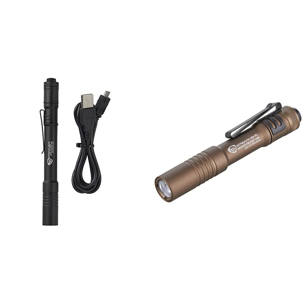 Streamlight 66134 Stylus Pro USB Rechargeable Penlight & 66608 250 Lumen Microstream USB Flashlight with 5