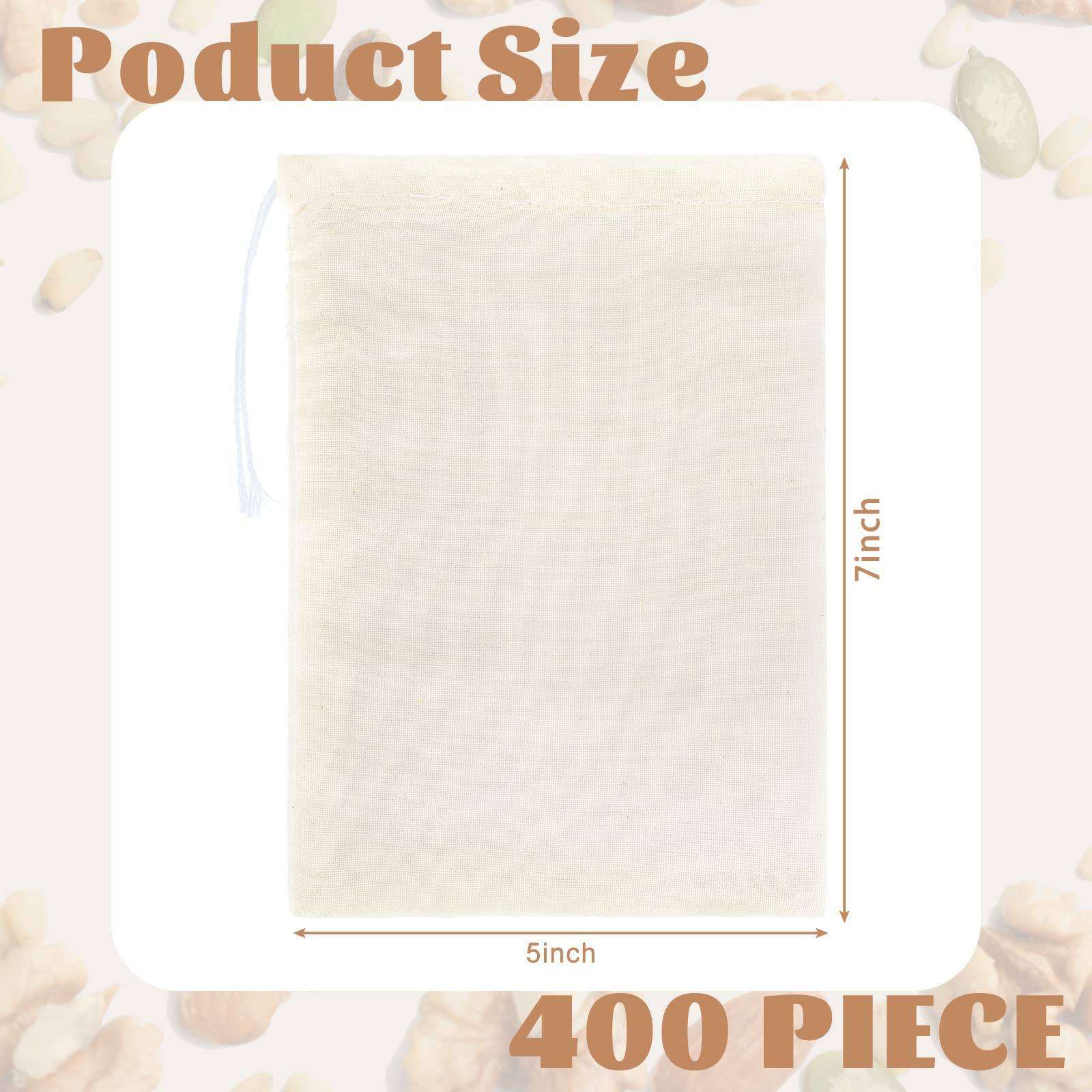 Tatuo 400-Piece Cotton Muslin Drawstring Bags - Reusable Cloth Pouches for Jewelry, Party Favors & Gifts (5x7 Inches) | Bulk Empty Canvas Bags for Home, Wedding, Baby Shower & DIY Crafts