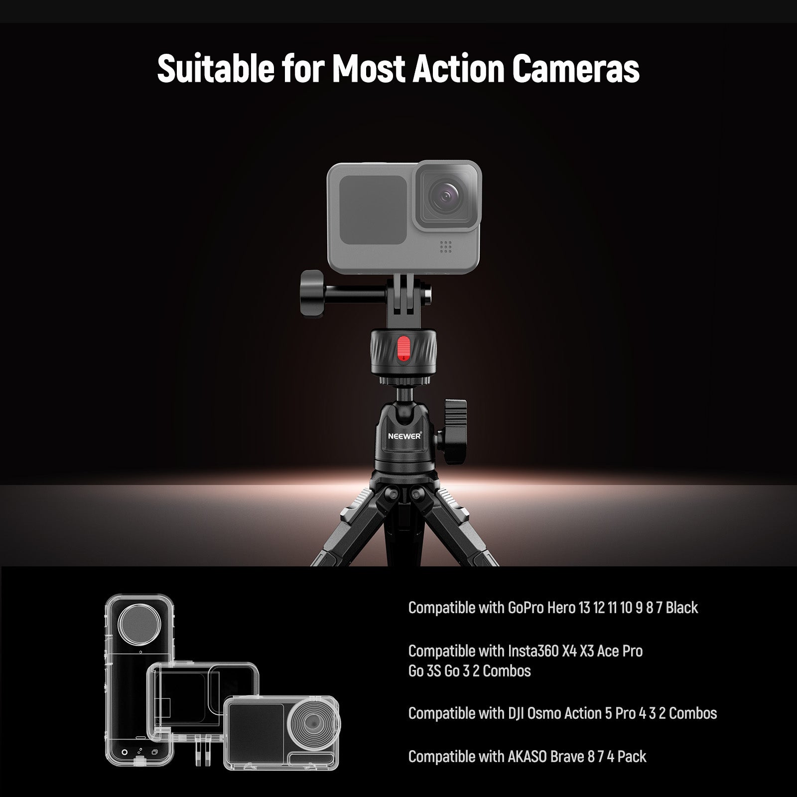 NEEWER GP24 4-in-1 Action Camera Mount Kit for GoPro Hero 11/10/9/8/7, DJI Osmo - Waterproof Diving, Cycling, Motorcycle, Surfing Accessories